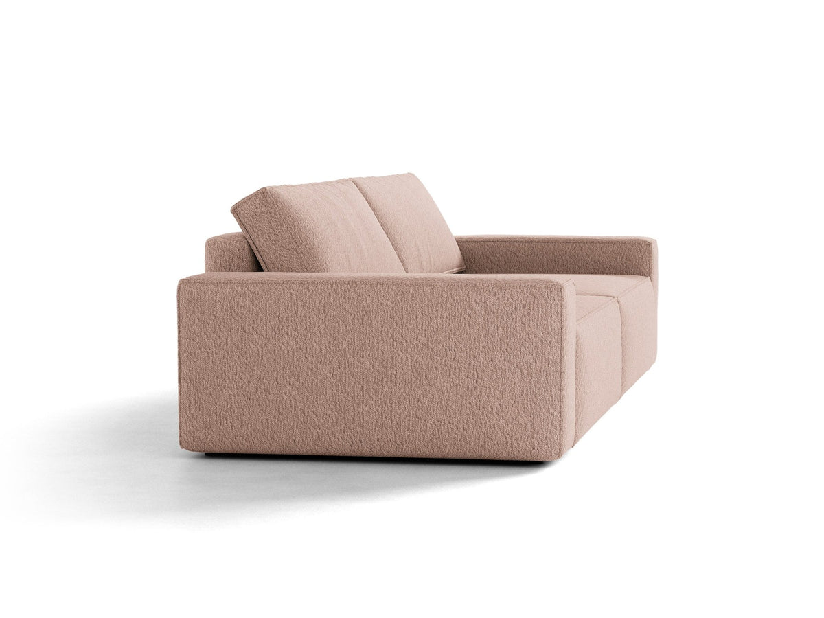 Braunes 3er Sofa Jodie von Micadoni mit Stoffbezug, schwarzen Kunststoffbeinen, ausklappbarer Bettfunktion und integriertem Stauraum im Sitzbereich.