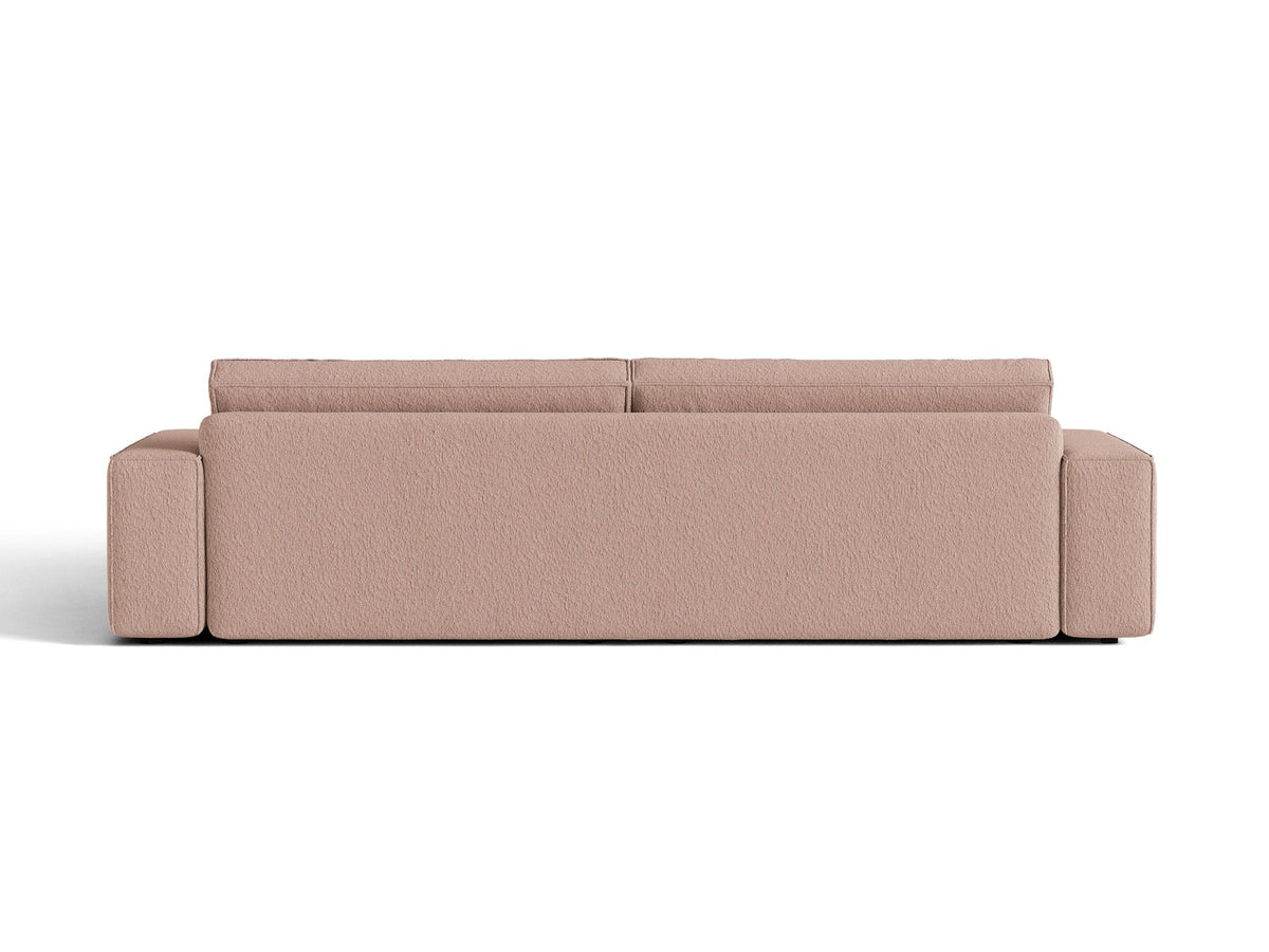 Braunes 3er Sofa Jodie von Micadoni mit Stoffbezug, schwarzen Kunststoffbeinen, ausklappbarer Bettfunktion und integriertem Stauraum im Sitzbereich.