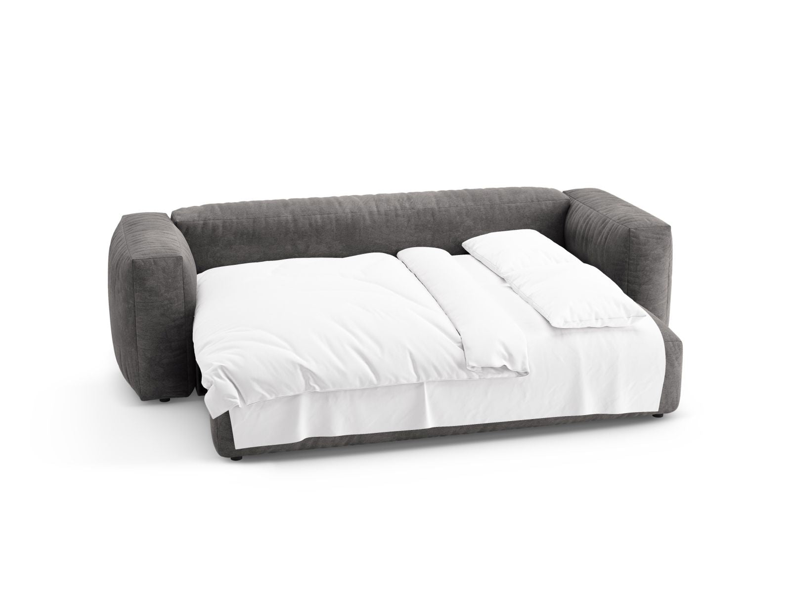Modernes 3-Sitzer Bettsofa Martina in zeitlosem Grau, perfekt für gemütliche Abende und als komfortable Schlafgelegenheit für Gäste.
