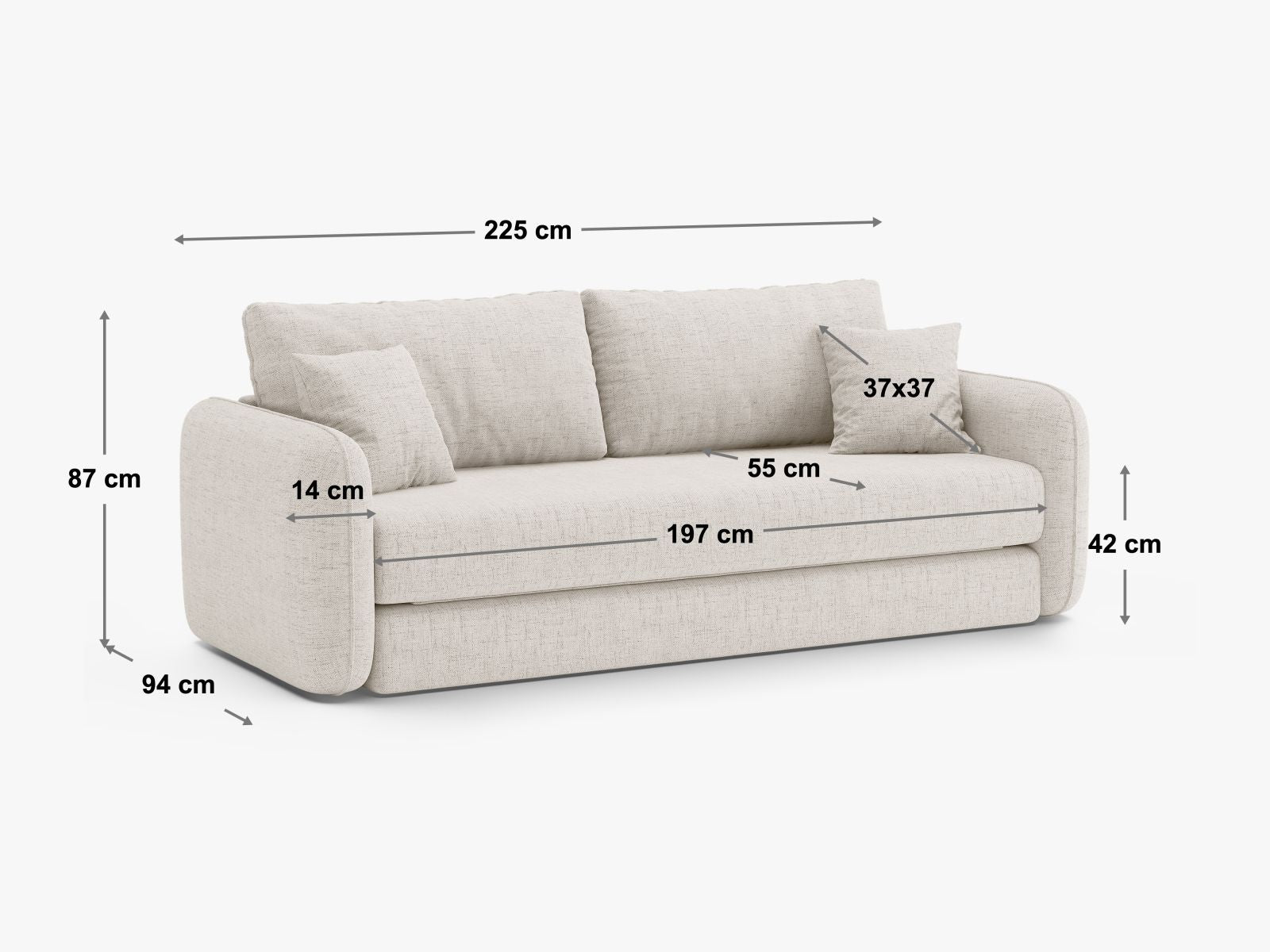 Stylisches 3-Sitzer Bettsofa Dormi in sanftem Dunkelrosa, perfekt für gemütliche Abende und als Schlafplatz für Gäste.