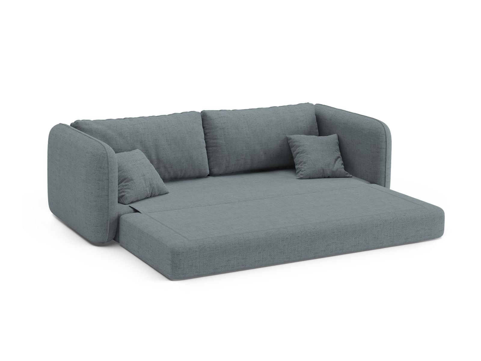 Elegantes 3-Sitzer Sofa Dormi in sanftem Hellblau, ideal für entspannte Stunden und als funktionales Schlafsofa von Micadoni.