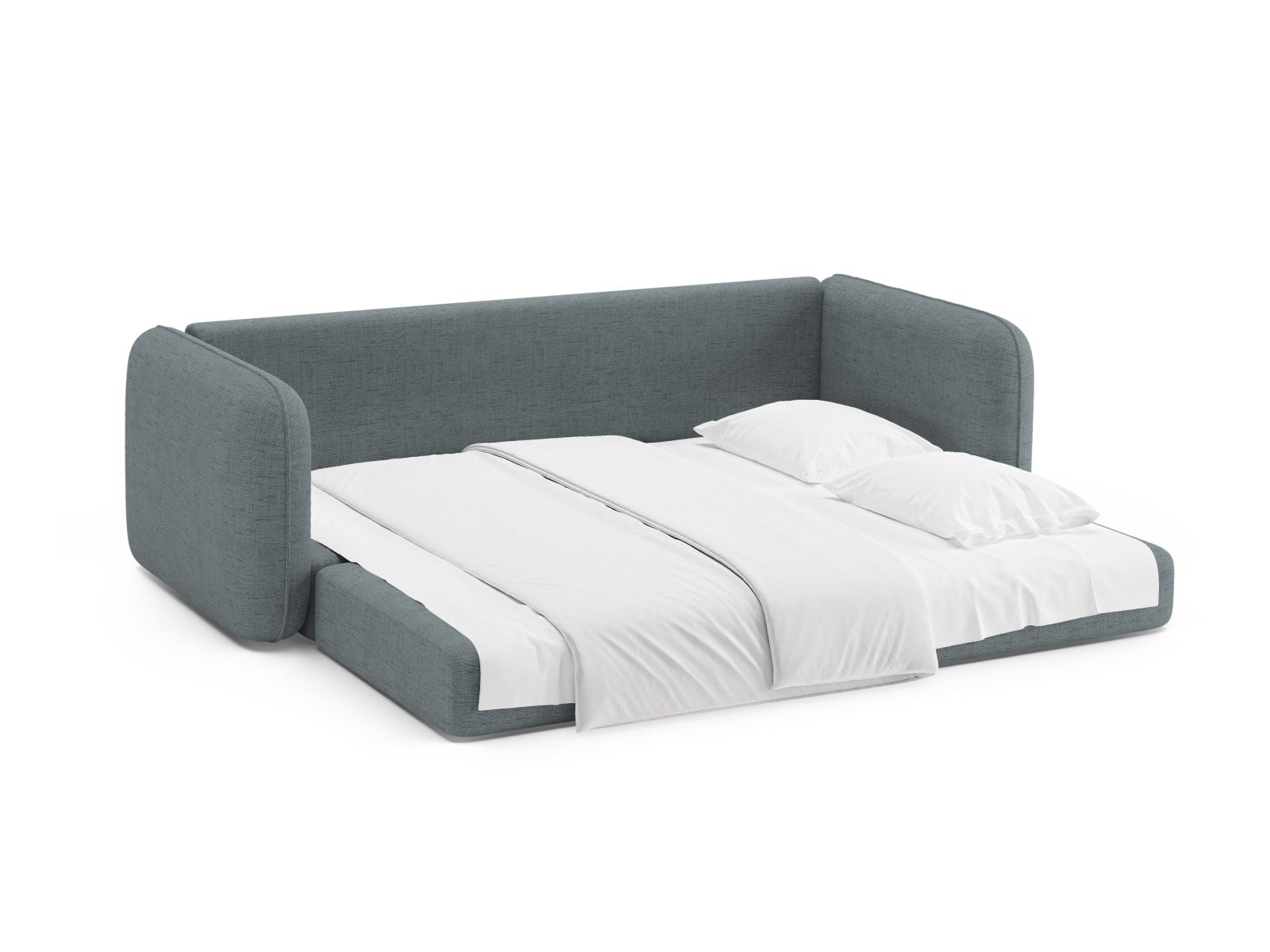 Stylisches 3-Sitzer Schlafsofa Dormi in zartem Hellblau, perfekt für gemütliche Abende und als praktisches Gästebett von Micadoni.