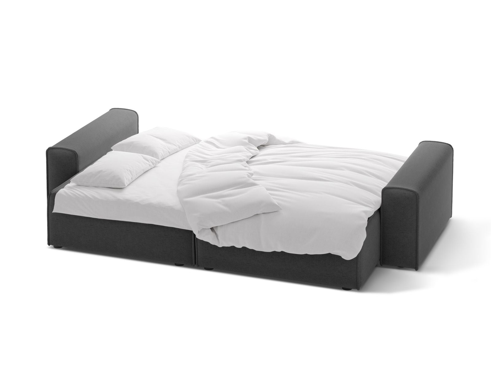 Modernes 3-Sitzer Sofa Victor in elegantem Anthrazit, bietet eine komfortable Schlaffunktion und cleveren Stauraum für Ihr Zuhause.