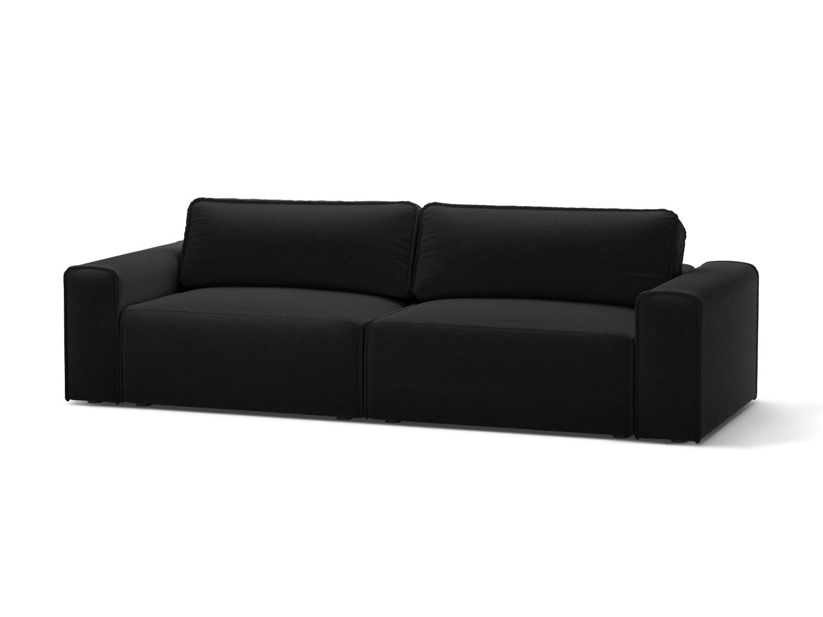 Elegantes 3-Sitzer Sofa Victor in Schwarz mit praktischer Schlaffunktion und integriertem Stauraum, ideal für jedes Wohnzimmer.