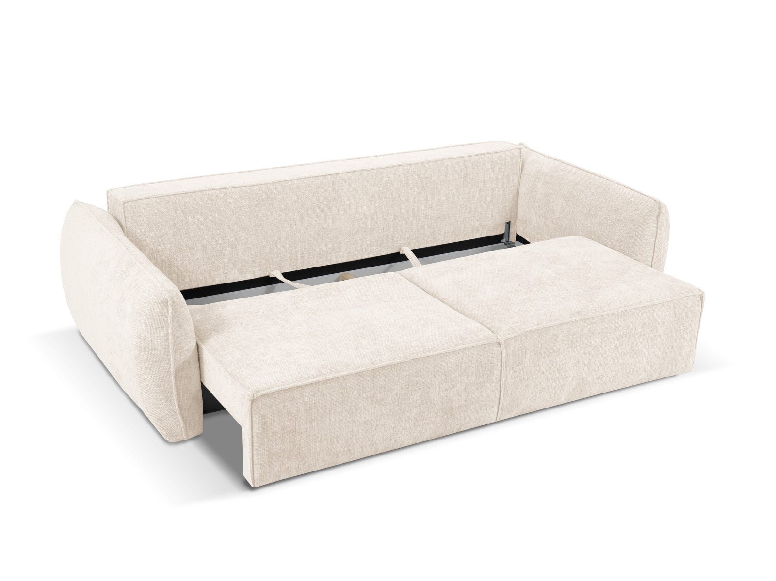 Stylisches Kaelle Sofa in Beige mit Schlaffunktion und praktischer Stauraumbox, perfekt für kleine Räume und gemütliche Übernachtungen.