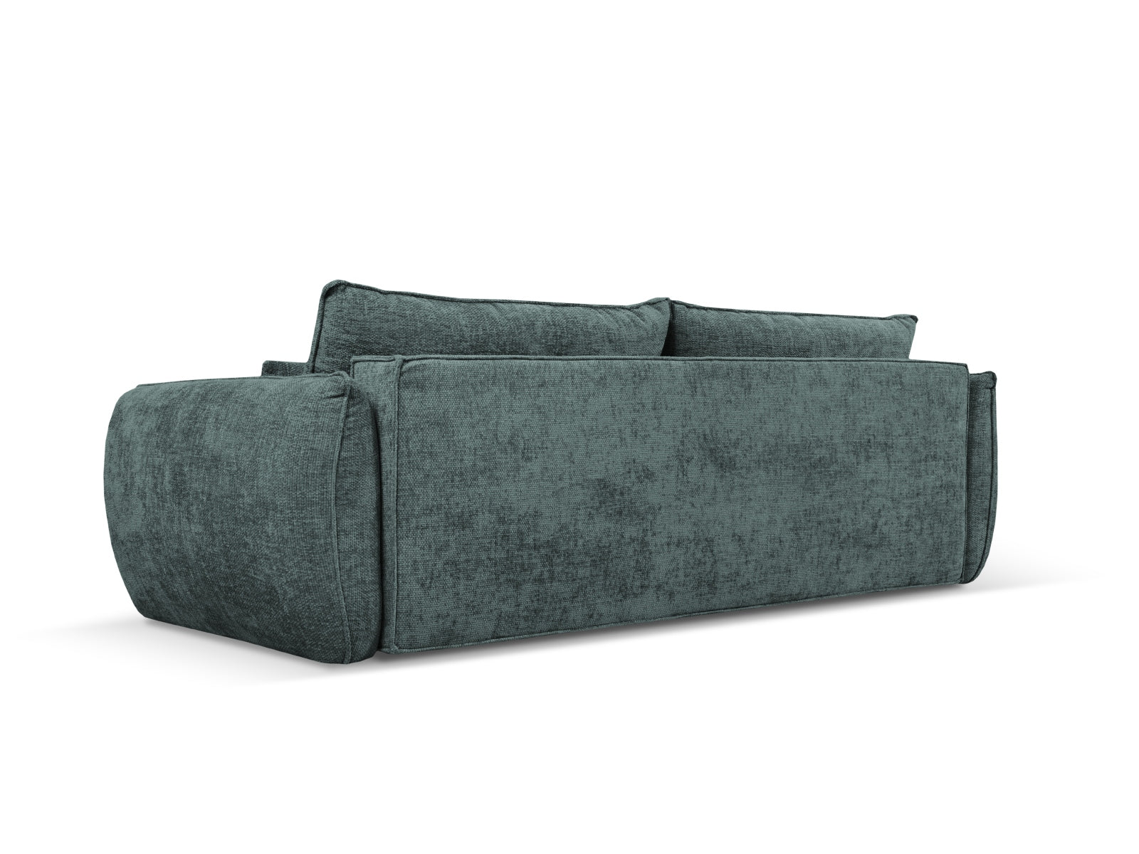 Elegantes 3-Sitzer Bettsofa Kaelle in Petrol-Haga, ideal für Gästeübernachtungen und mit integriertem Stauraum für Kissen und Decken.