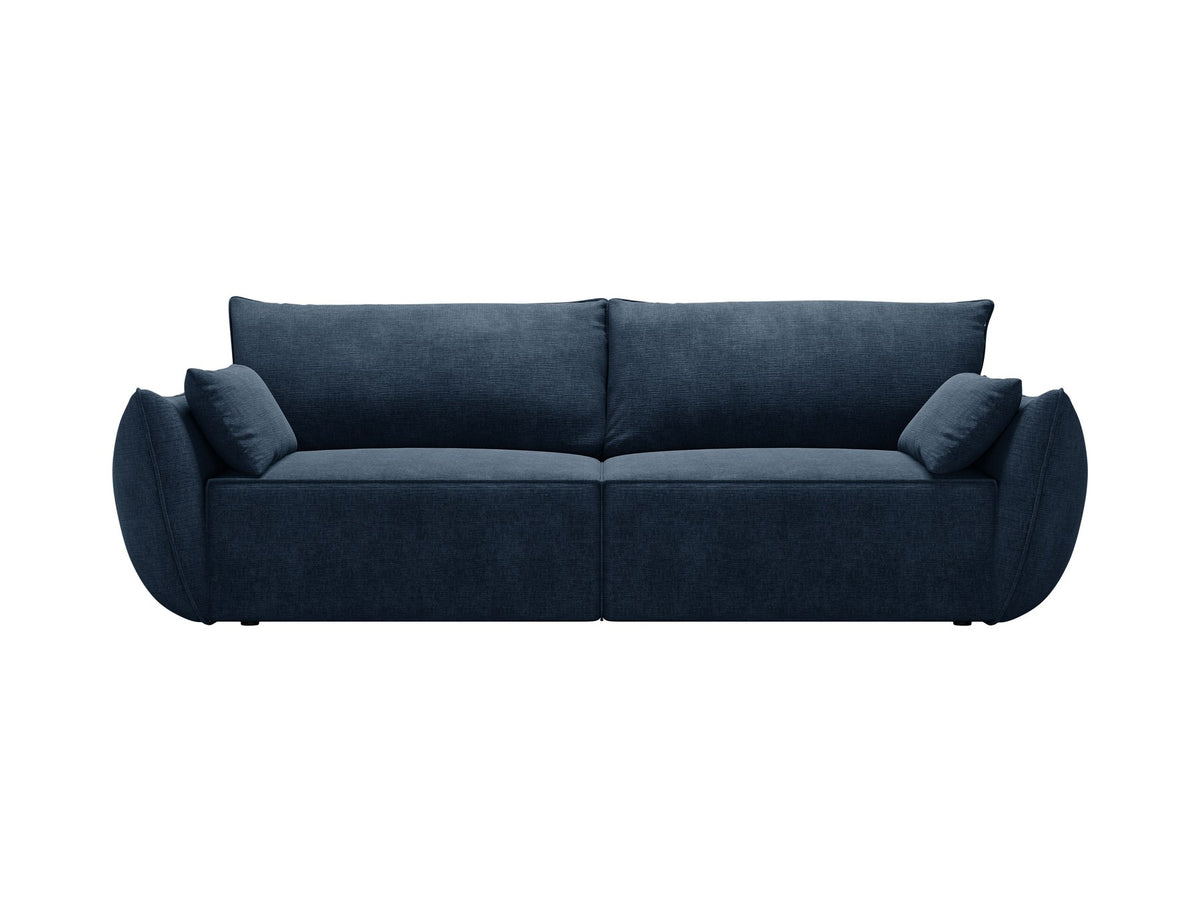 3-Sitzer Sofa Kaelle von Micadoni in leichtem Beige mit Chenille-Bezug, Bettkasten und schwarzen Kunststoffbeinen, Frontalansicht.