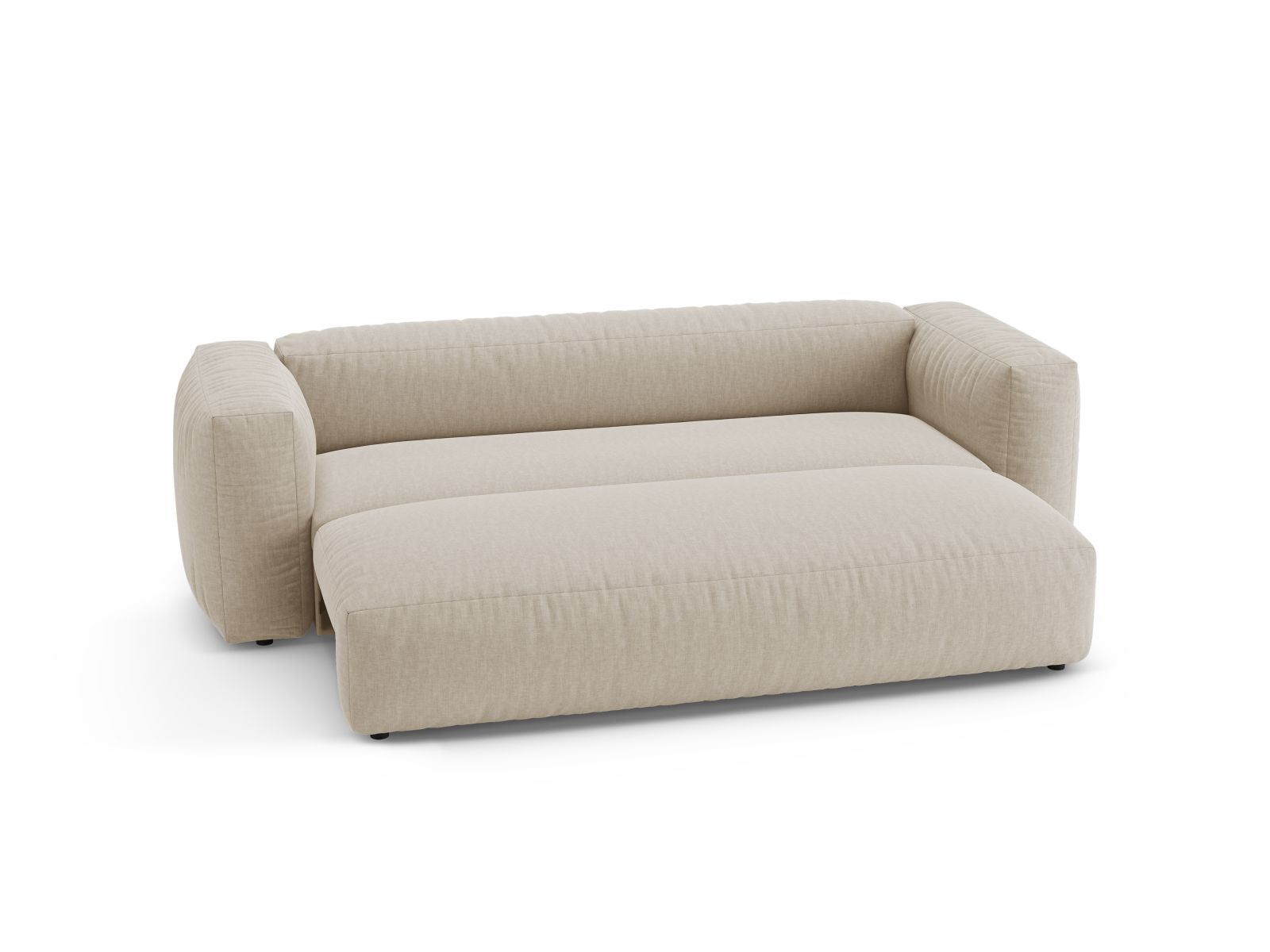 Elegantes 3-Sitzer Bettsofa Martina in neutralem Beige, ideal für stilvolle Wohnräume und gemütliche Übernachtungen.