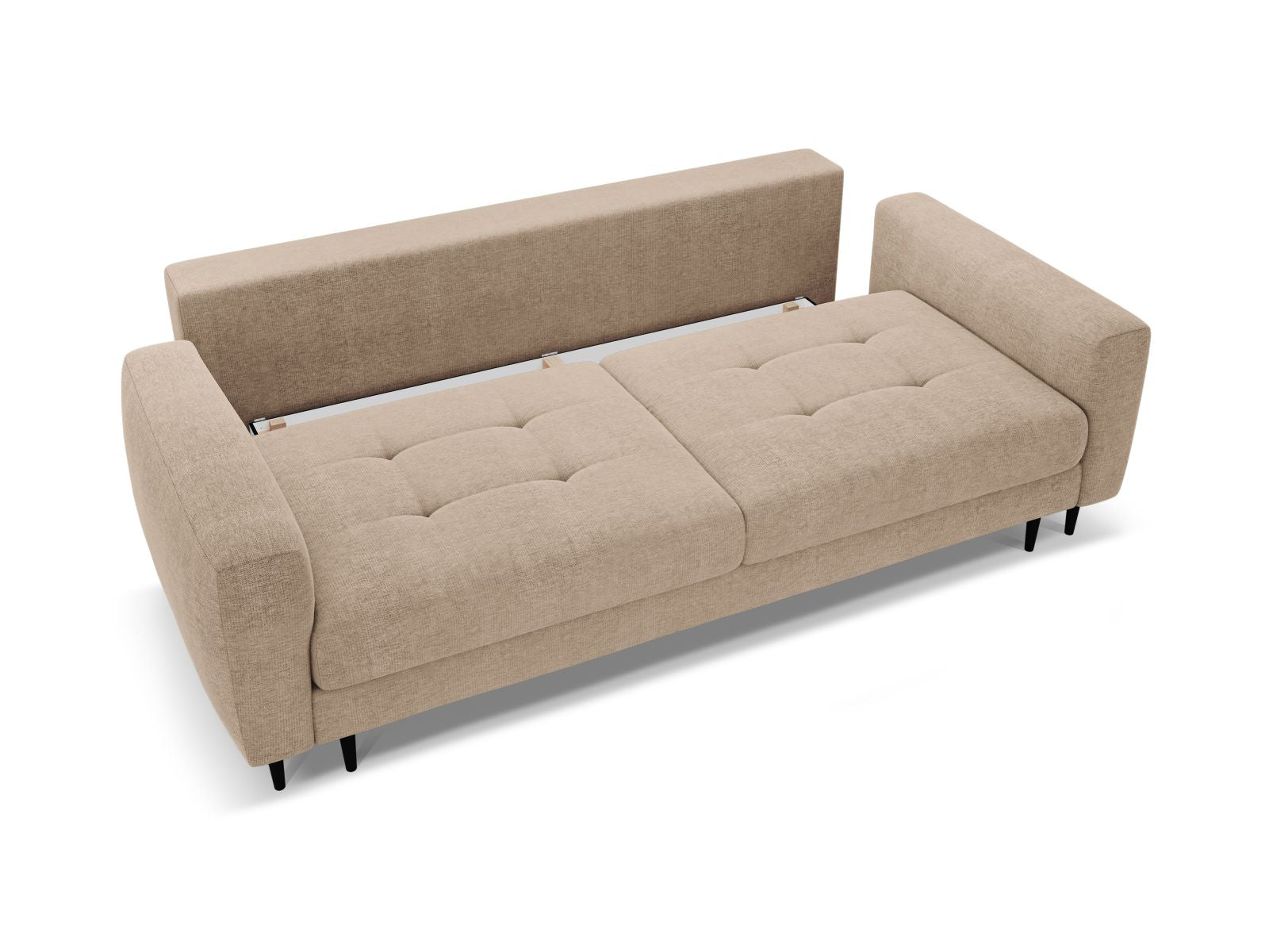 Modernes 3-Sitzer Sofa Bemy von Micadoni, ideal für Wohnräume, mit praktischer Schlaffunktion und integriertem Stauraum für mehr Ordnung.
