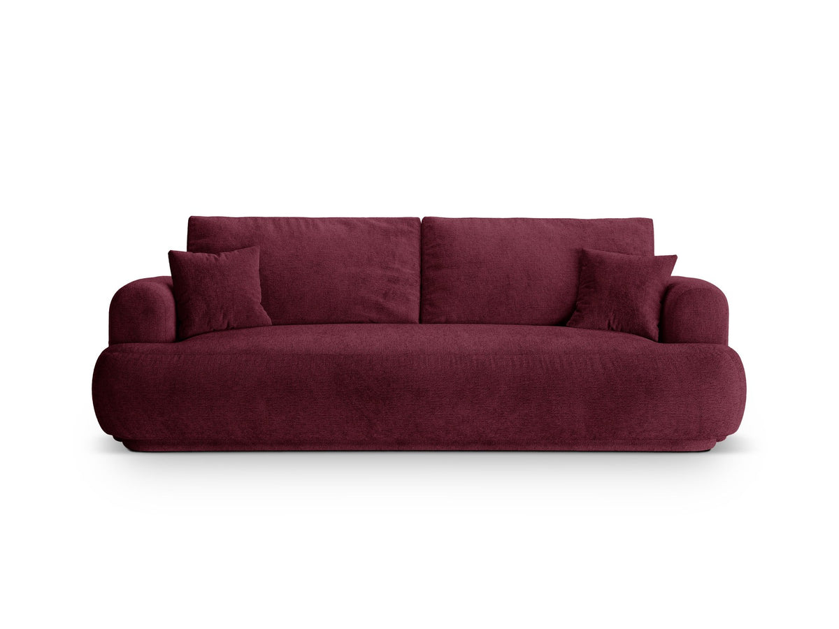 Beiges 3er Sofa Ella von Micadoni mit Veloursstoff-Bezug, ausklappbarer Bettfunktion, Stauraumbox und schwarzen Kunststoffbeinen.