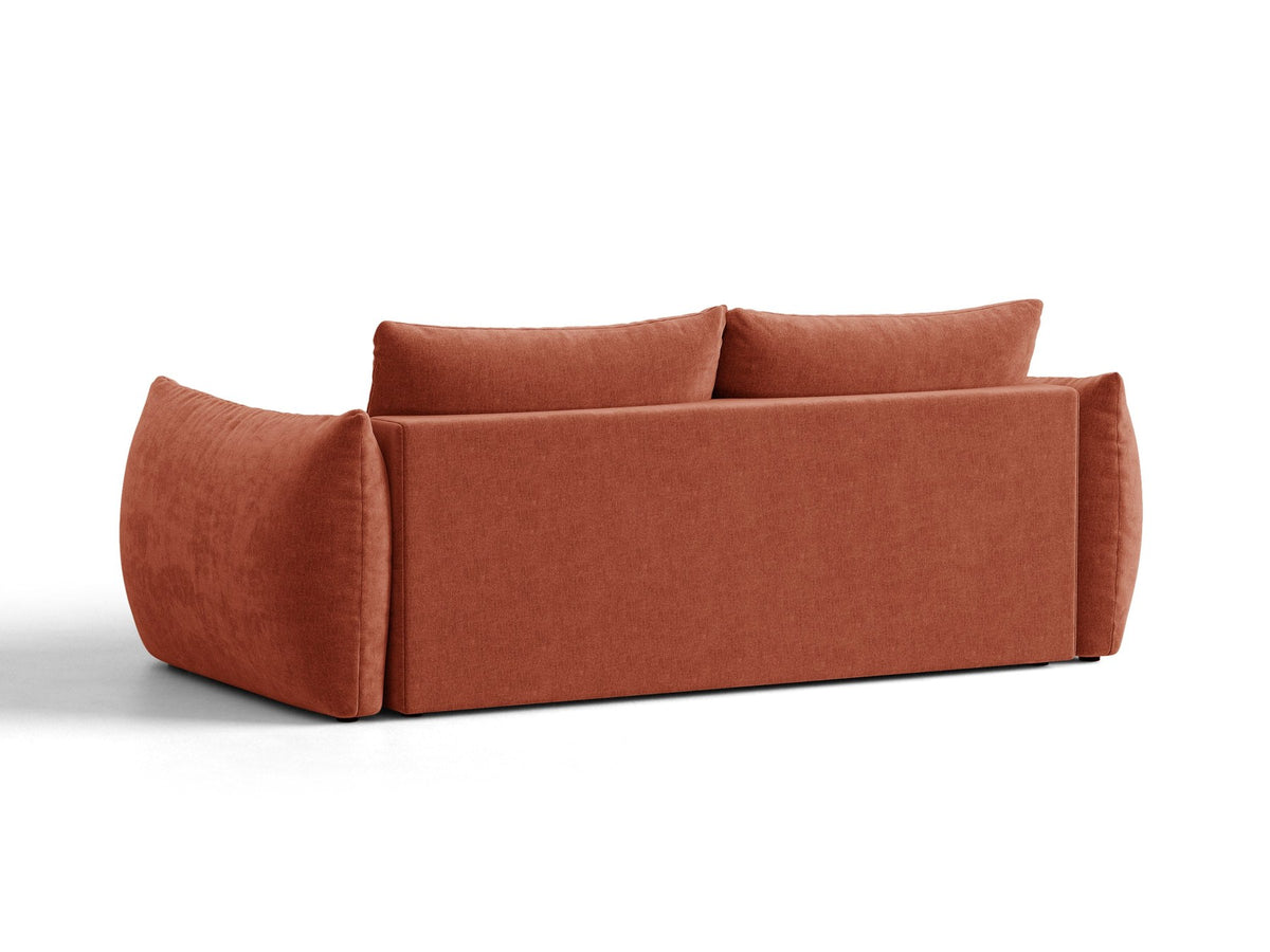 Beiges 3er Sofa Bloom von Micadoni aus samtigem Casino-Stoff mit schwarzen Kunststoffbeinen, ausklappbarer Bettfunktion und Stauraumfach.