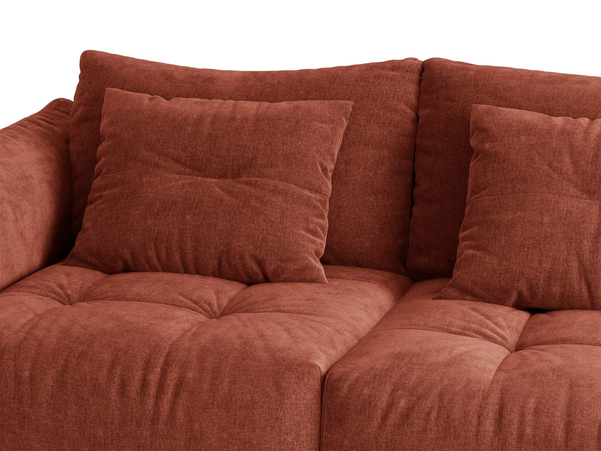 Beiges 3er Sofa Bloom von Micadoni aus samtigem Casino-Stoff mit schwarzen Kunststoffbeinen, ausklappbarer Bettfunktion und Stauraumfach.