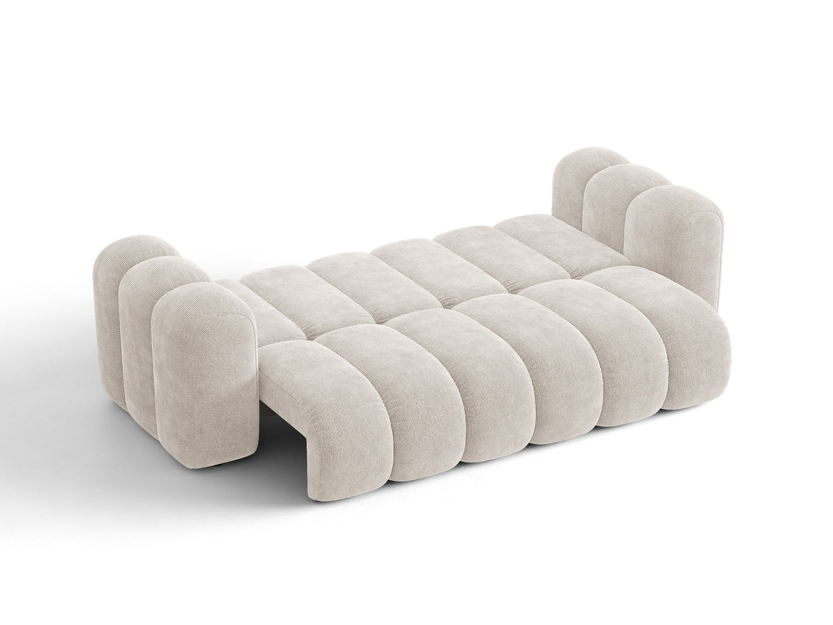 Micadoni Lupine 3er Sofa in leichtem Beige mit Bettfunktion, Stauraum im Bettkasten und schwarzen Kunststoffbeinen, Stoffbezug Eden 2 Pearl