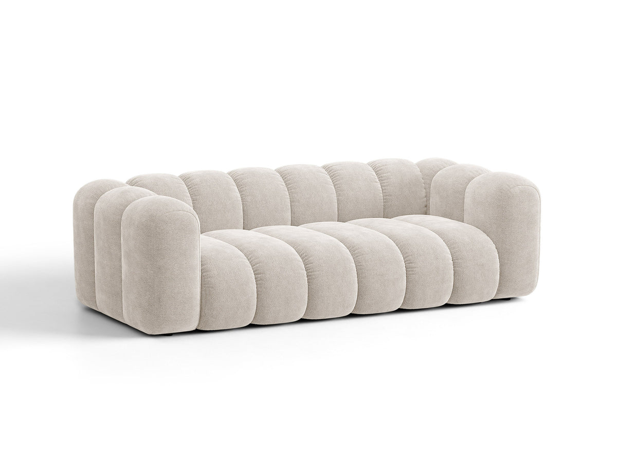 Micadoni Lupine 3er Sofa in leichtem Beige mit Bettfunktion, Stauraum im Bettkasten und schwarzen Kunststoffbeinen, Stoffbezug Eden 2 Pearl