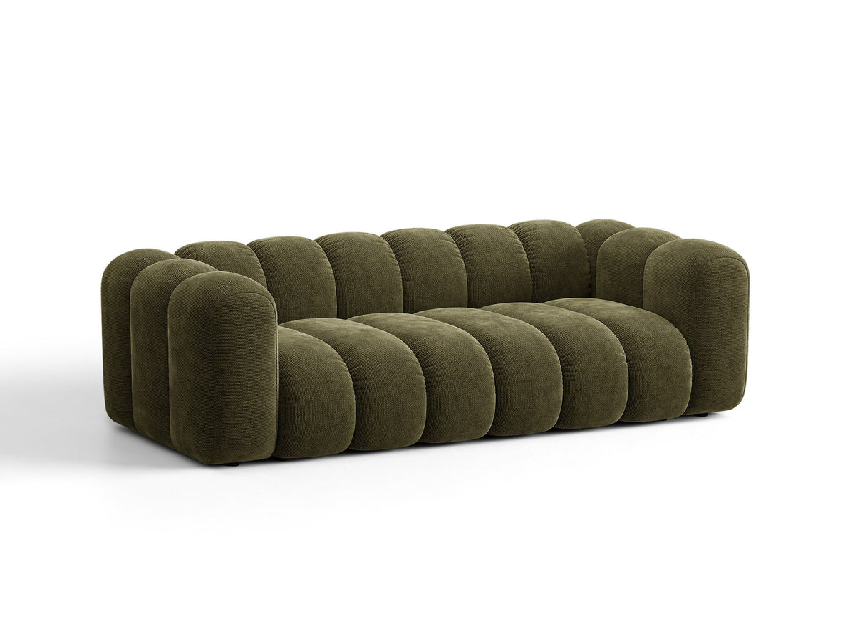 Micadoni Lupine 3er Sofa in leichtem Beige mit Bettfunktion, Stauraum im Bettkasten und schwarzen Kunststoffbeinen, Stoffbezug Eden 2 Pearl