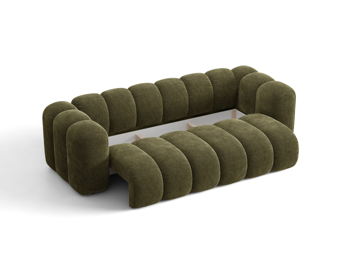 Micadoni Lupine 3er Sofa in leichtem Beige mit Bettfunktion, Stauraum im Bettkasten und schwarzen Kunststoffbeinen, Stoffbezug Eden 2 Pearl