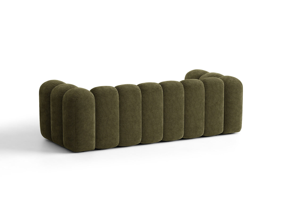 Micadoni Lupine 3er Sofa in leichtem Beige mit Bettfunktion, Stauraum im Bettkasten und schwarzen Kunststoffbeinen, Stoffbezug Eden 2 Pearl