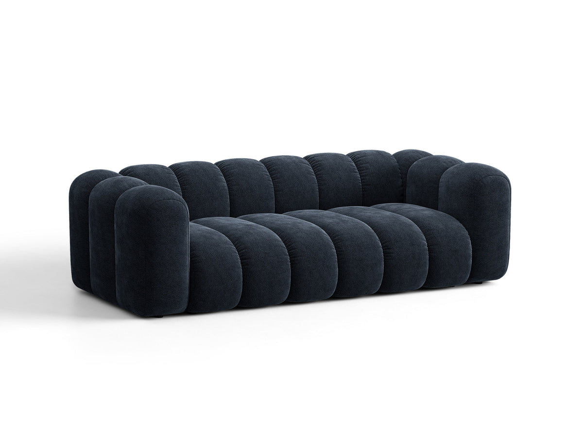 Micadoni Lupine 3er Sofa in leichtem Beige mit Bettfunktion, Stauraum im Bettkasten und schwarzen Kunststoffbeinen, Stoffbezug Eden 2 Pearl