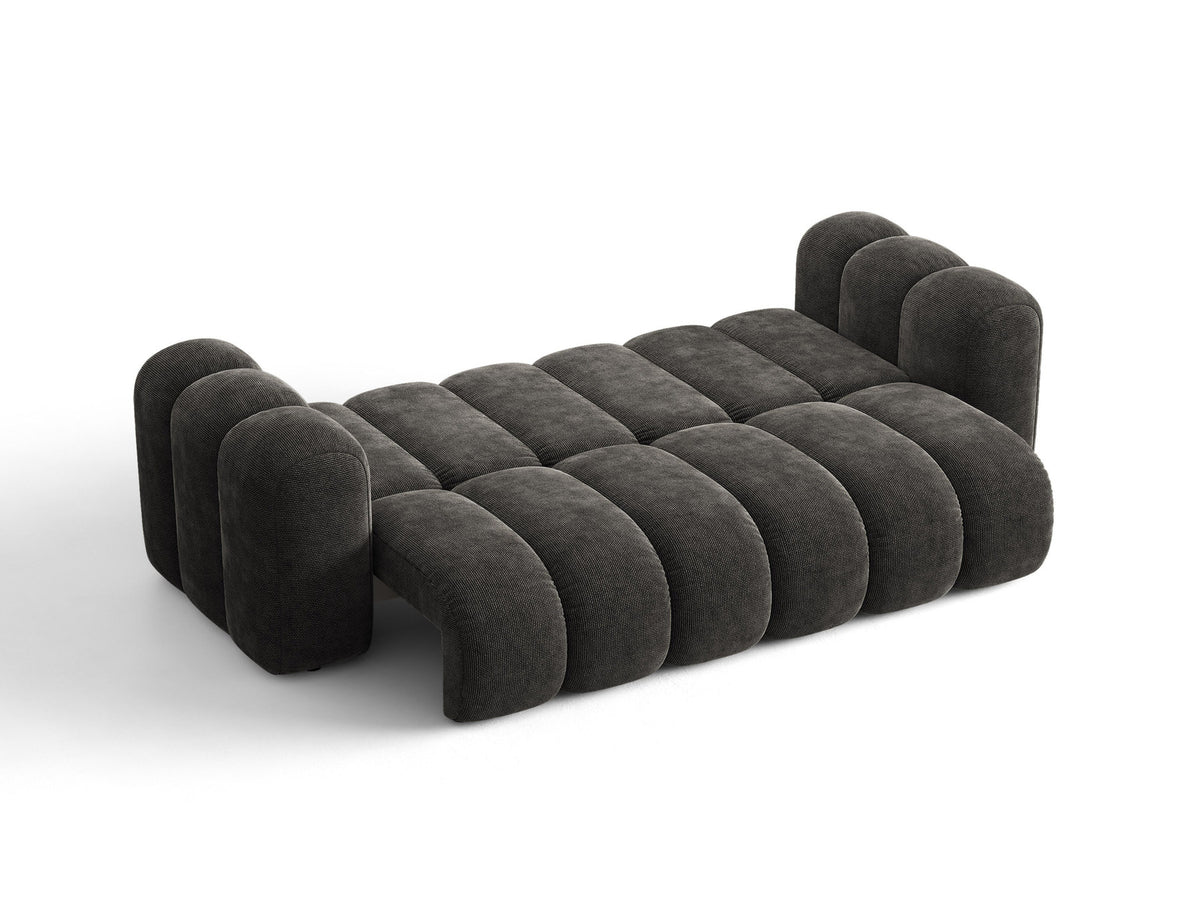 Micadoni Lupine 3er Sofa in leichtem Beige mit Bettfunktion, Stauraum im Bettkasten und schwarzen Kunststoffbeinen, Stoffbezug Eden 2 Pearl