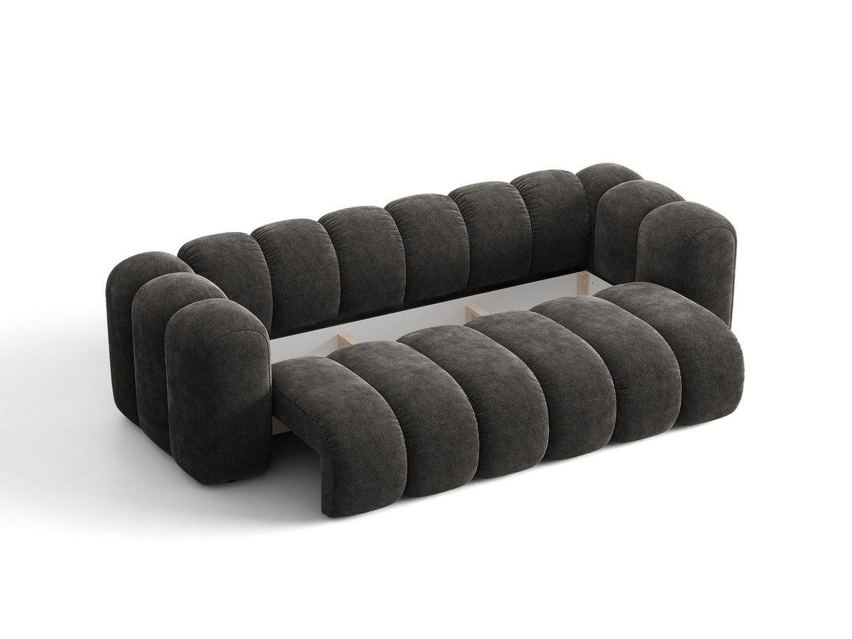 Micadoni Lupine 3er Sofa in leichtem Beige mit Bettfunktion, Stauraum im Bettkasten und schwarzen Kunststoffbeinen, Stoffbezug Eden 2 Pearl