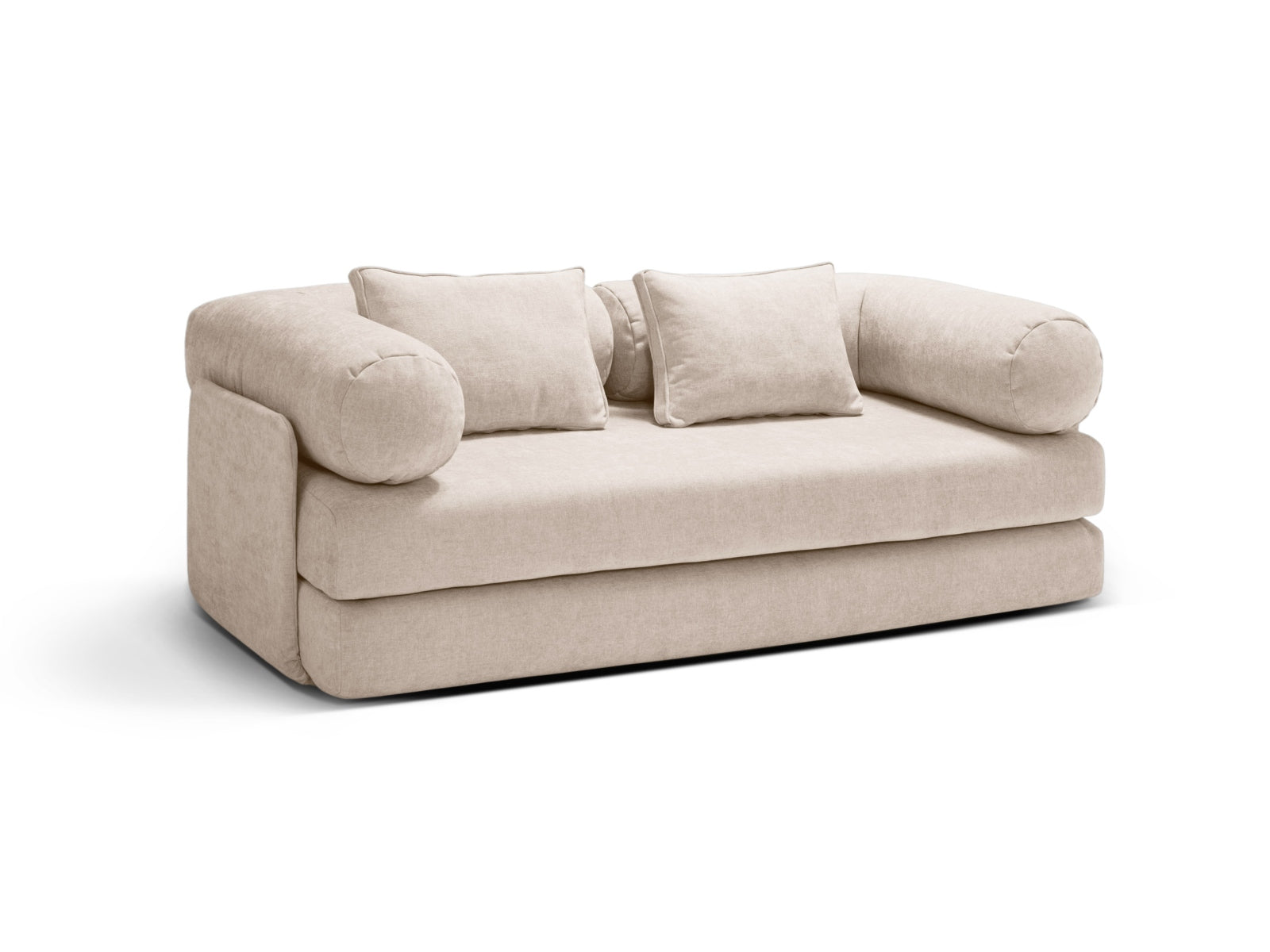 Stylisches 3-Sitzer Sofa Dreamy in sanftem Beige, ideal für Wohnzimmer und Gästezimmer, verwandelt sich mühelos in ein bequemes Bett.