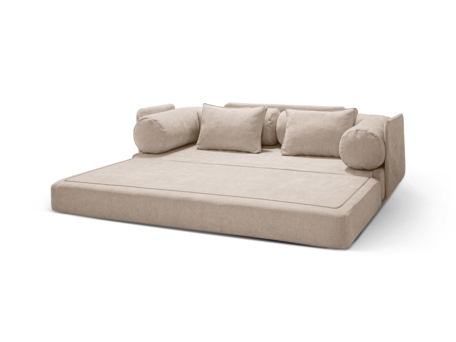 Stylisches 3-Sitzer Sofa Dreamy in sanftem Beige, ideal für gemütliche Stunden und als praktische Schlaflösung für Übernachtungsgäste.