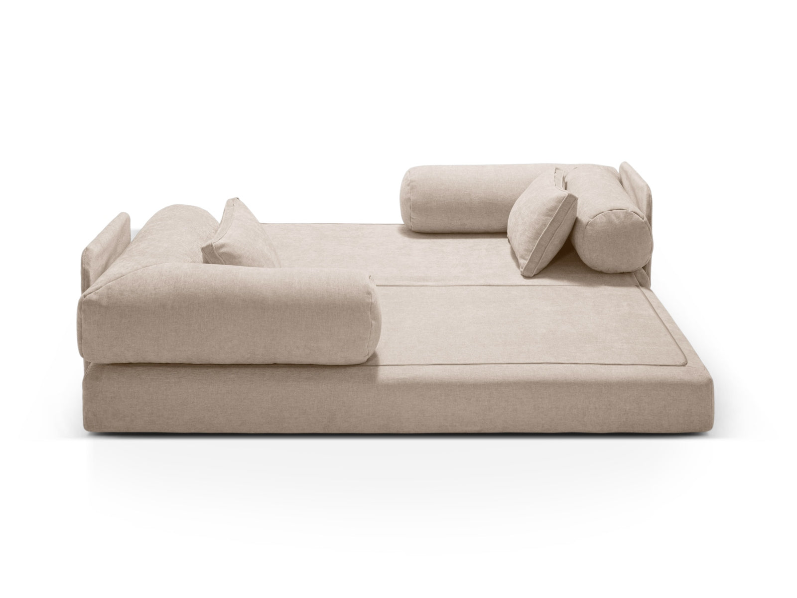 Elegantes 3-Sitzer Bettsofa Dreamy in zartem Beige, perfekt für entspannte Abende und als komfortable Schlafgelegenheit für Gäste.