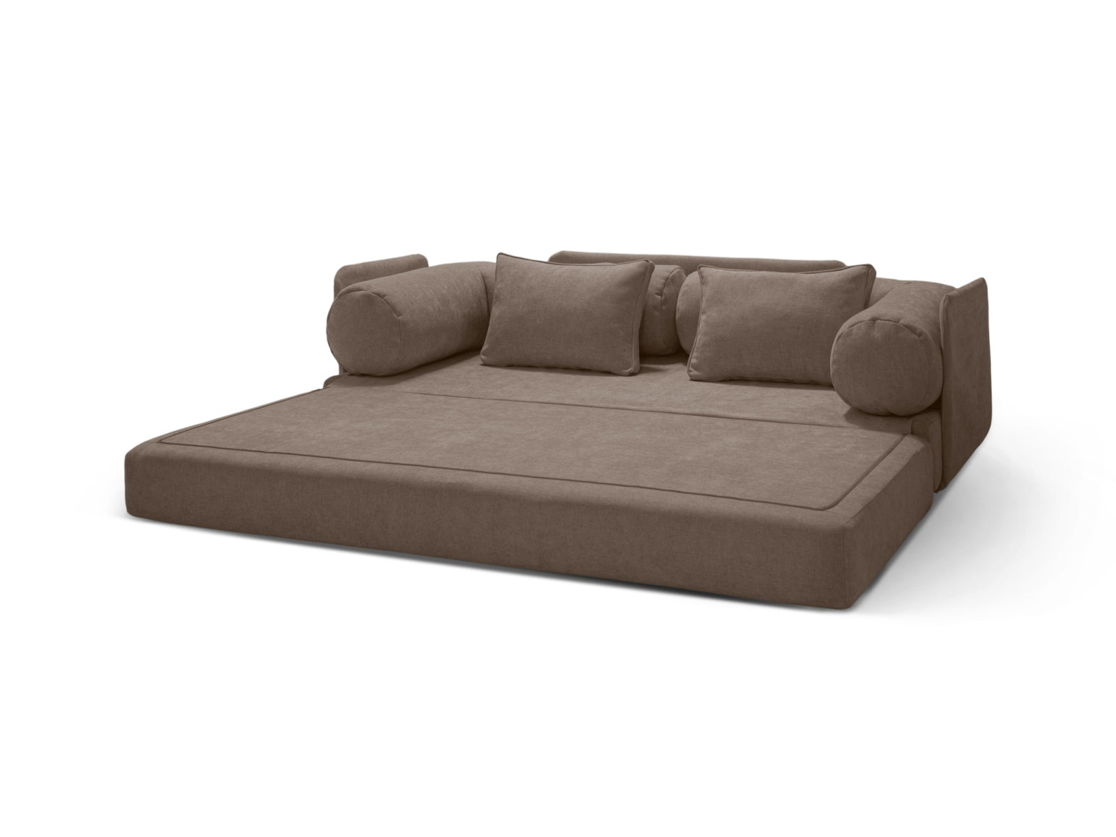 Elegantes 3-Sitzer Bettsofa Dreamy in Cappuccino-Liberty, ideal für stilvolle Wohnräume und gemütliche Nächte.