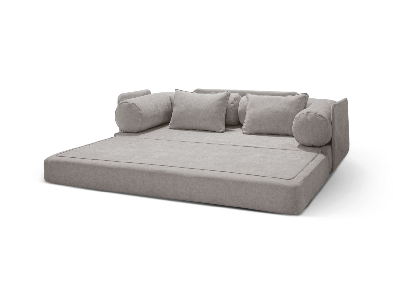 Stylisches 3-Sitzer Bettsofa Dreamy in elegantem Grau, ideal für gemütliche Stunden und als komfortable Schlafgelegenheit für Übernachtungsgäste.