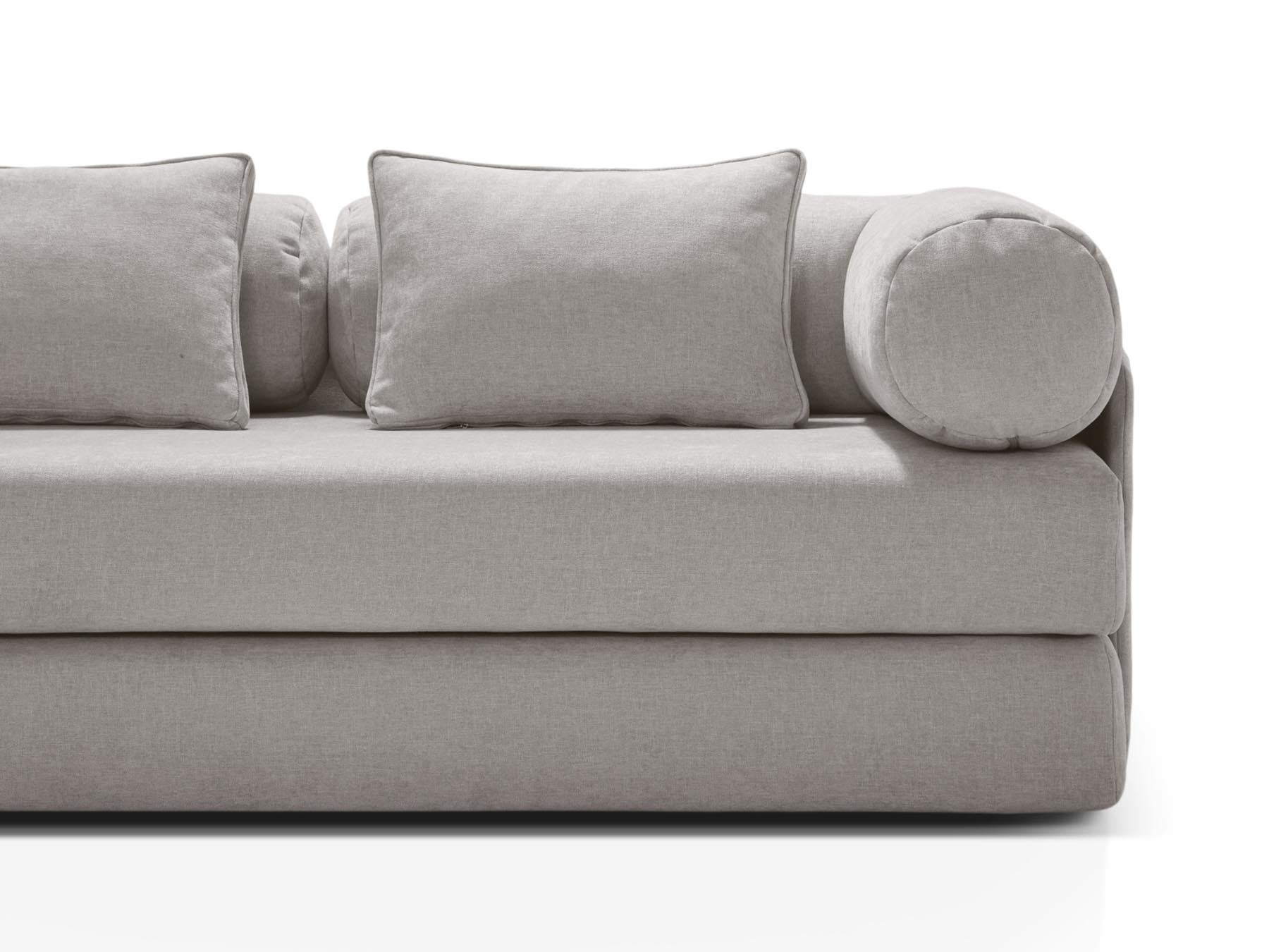 Stylisches 3-Sitzer Bettsofa Dreamy in elegantem Grau, ideal für gemütliche Stunden und als komfortable Schlafgelegenheit für Übernachtungsgäste.