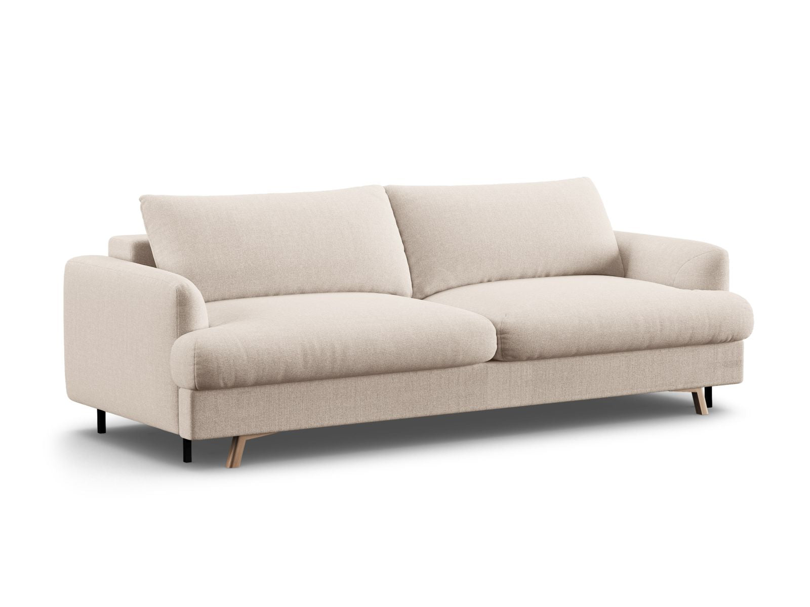 Beige 3-Sitzer Sofa Naomi von Micadoni, vielseitig mit Schlaffunktion und Stauraum, ideal für modernes Wohnen.