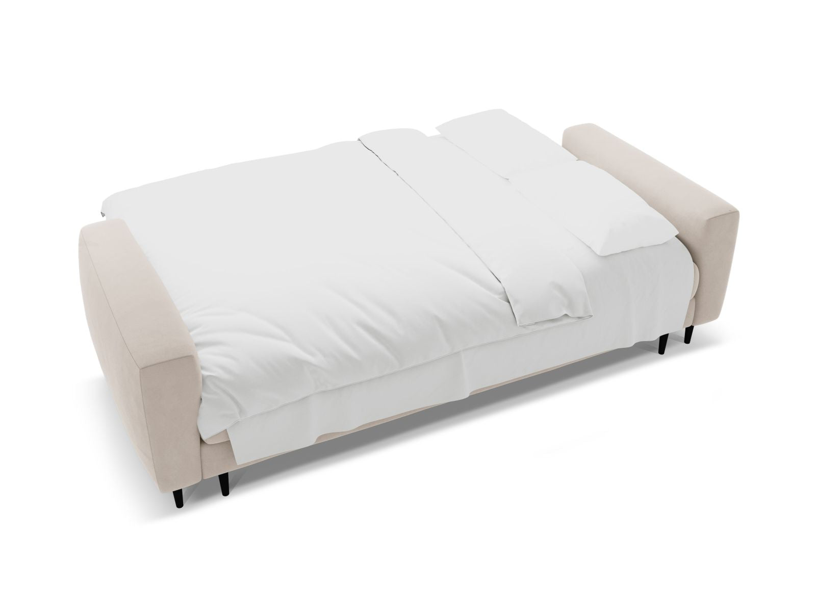 Beige 3-Sitzer Sofa Bemy von Micadoni, elegantes Bettsofa mit praktischer Schlaffunktion und integriertem Stauraum für optimalen Komfort.