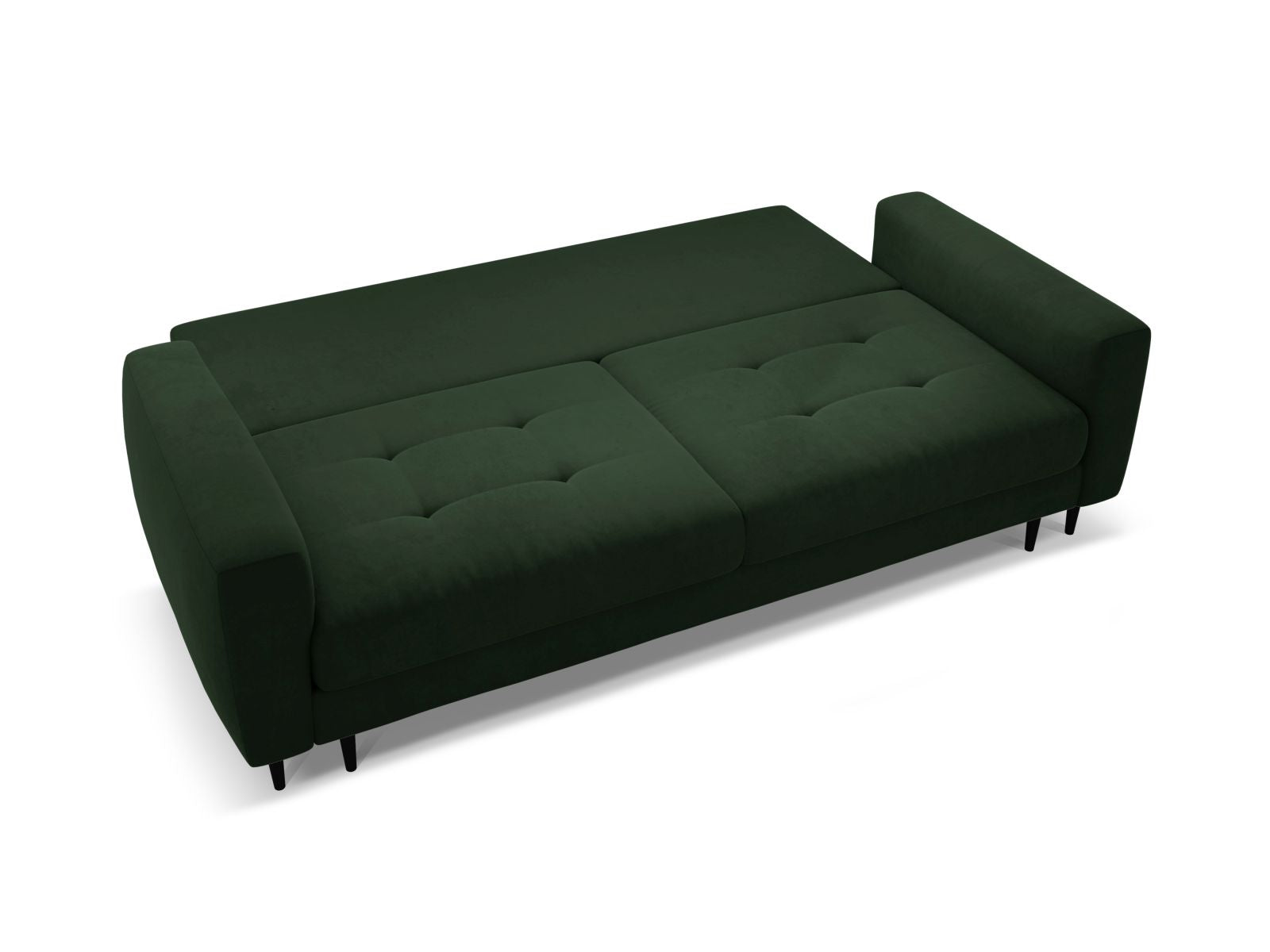 Elegantes 3-Sitzer Sofa Bemy in sattem Grün, ideal für Wohnräume, bietet Schlaffunktion und praktischen Stauraum für zusätzlichen Komfort.