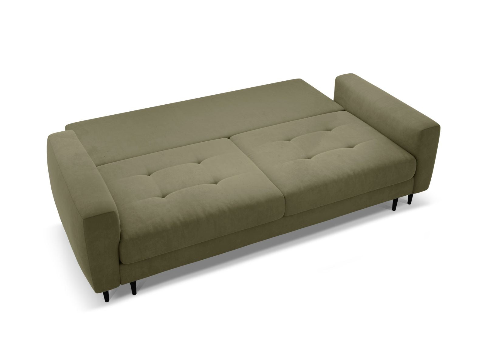 Elegantes 3-Sitzer Sofa Bemy in Green-Salvador, bietet Komfort und praktische Schlaffunktion sowie Stauraum für kleine Räume.