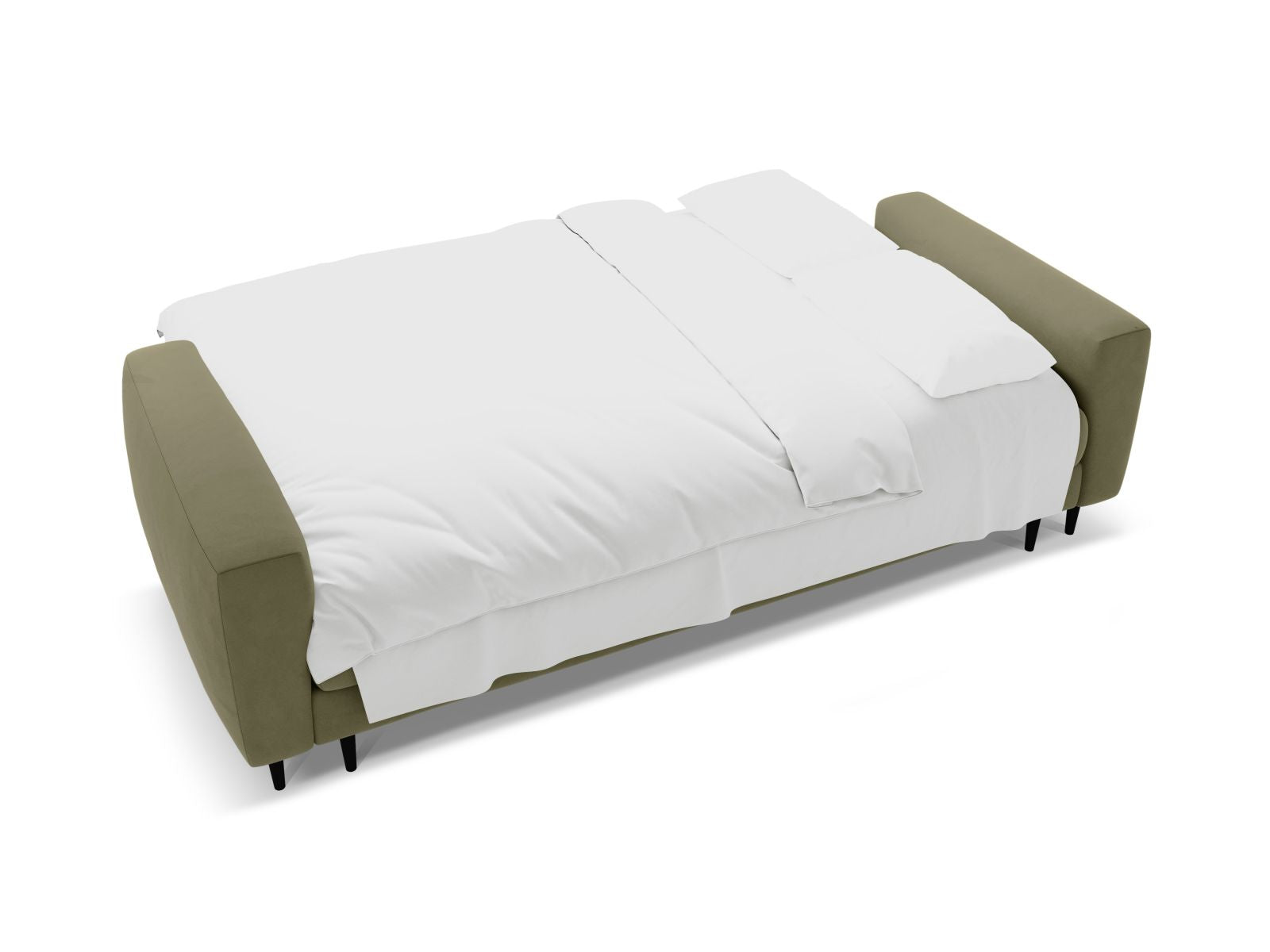 Stylisches 3-Sitzer Bettsofa Bemy in Green-Salvador, ideal für gemütliche Abende und als platzsparende Schlafgelegenheit mit integriertem Stauraum.
