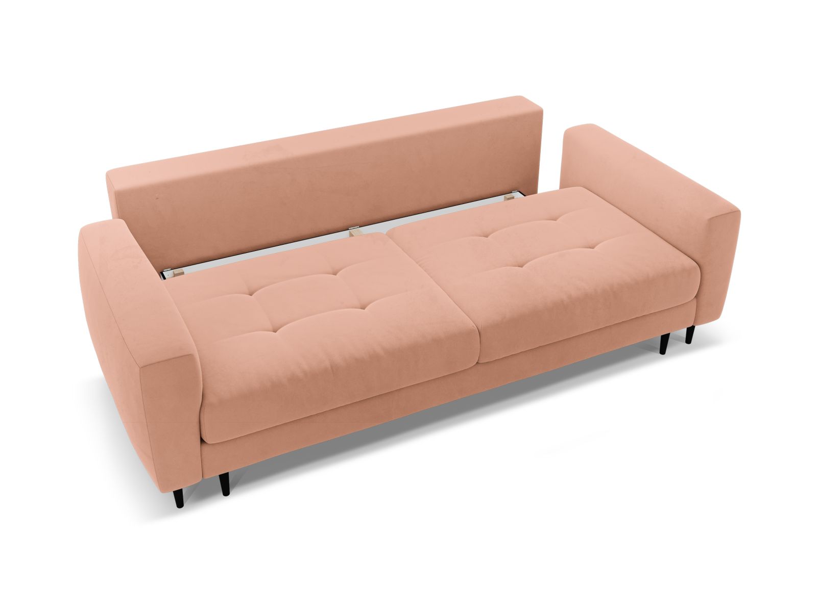 Stylisches 3-Sitzer Bettsofa Bemy in Pink-Salvador, perfekt für Gästeübernachtungen und mit praktischem Stauraum für Decken und Kissen.