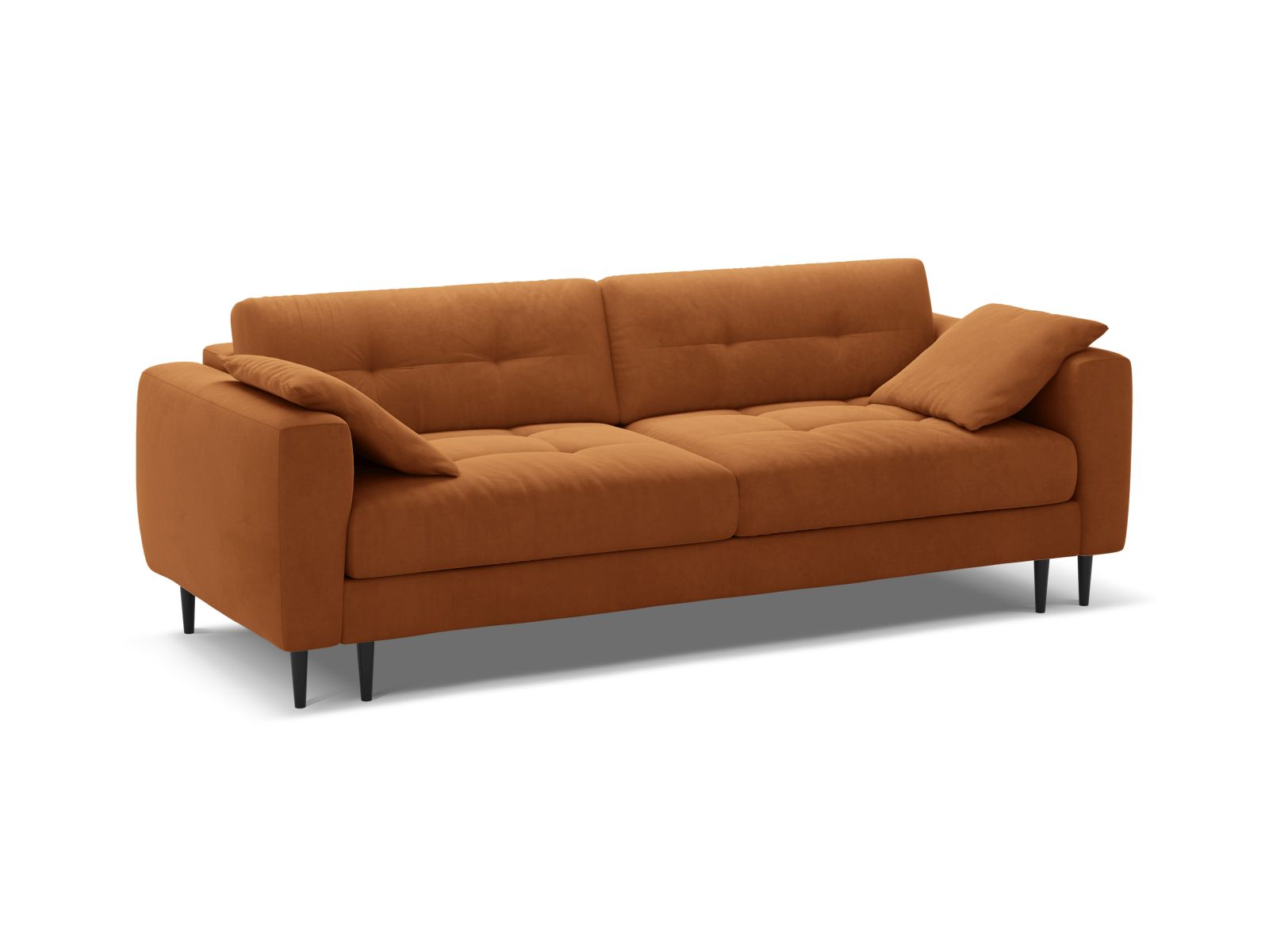 Elegantes 3-Sitzer Sofa Bemy in Terracotta mit praktischer Schlaffunktion und Stauraum, ideal für modernes Wohnen.