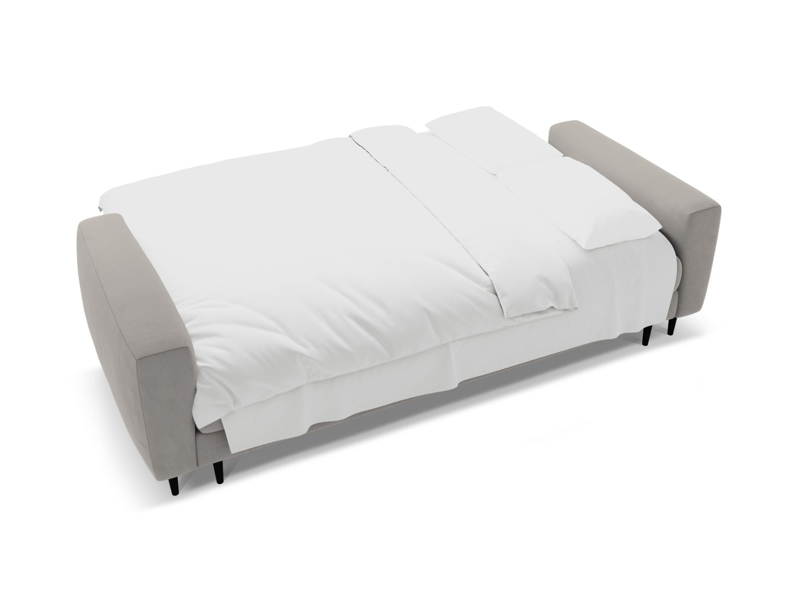 Modernes 3-Sitzer Sofa Bemy mit Schlaffunktion und praktischem Stauraum, perfekt für kleine Räume und flexible Nutzung.