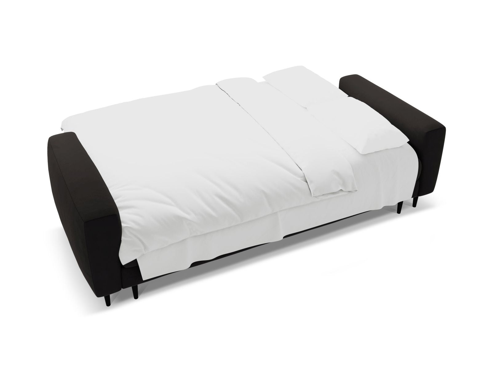 Stylisches 3-Sitzer Sofa Bemy in Black-Salvador, perfekt für kompakte Wohnräume, vereint Komfort, Schlafplatz und cleveren Stauraum.