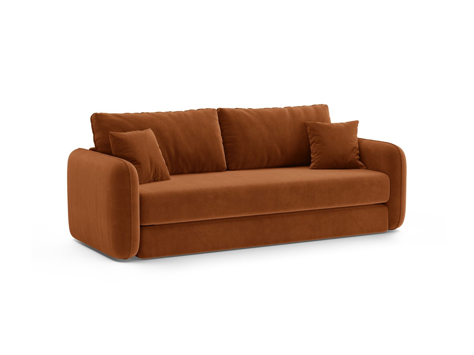 Elegantes 3-Sitzer Sofa Dormi in Terracotta mit Schlaffunktion, ideal für stilvolle Wohnräume und gemütliche Nächte.