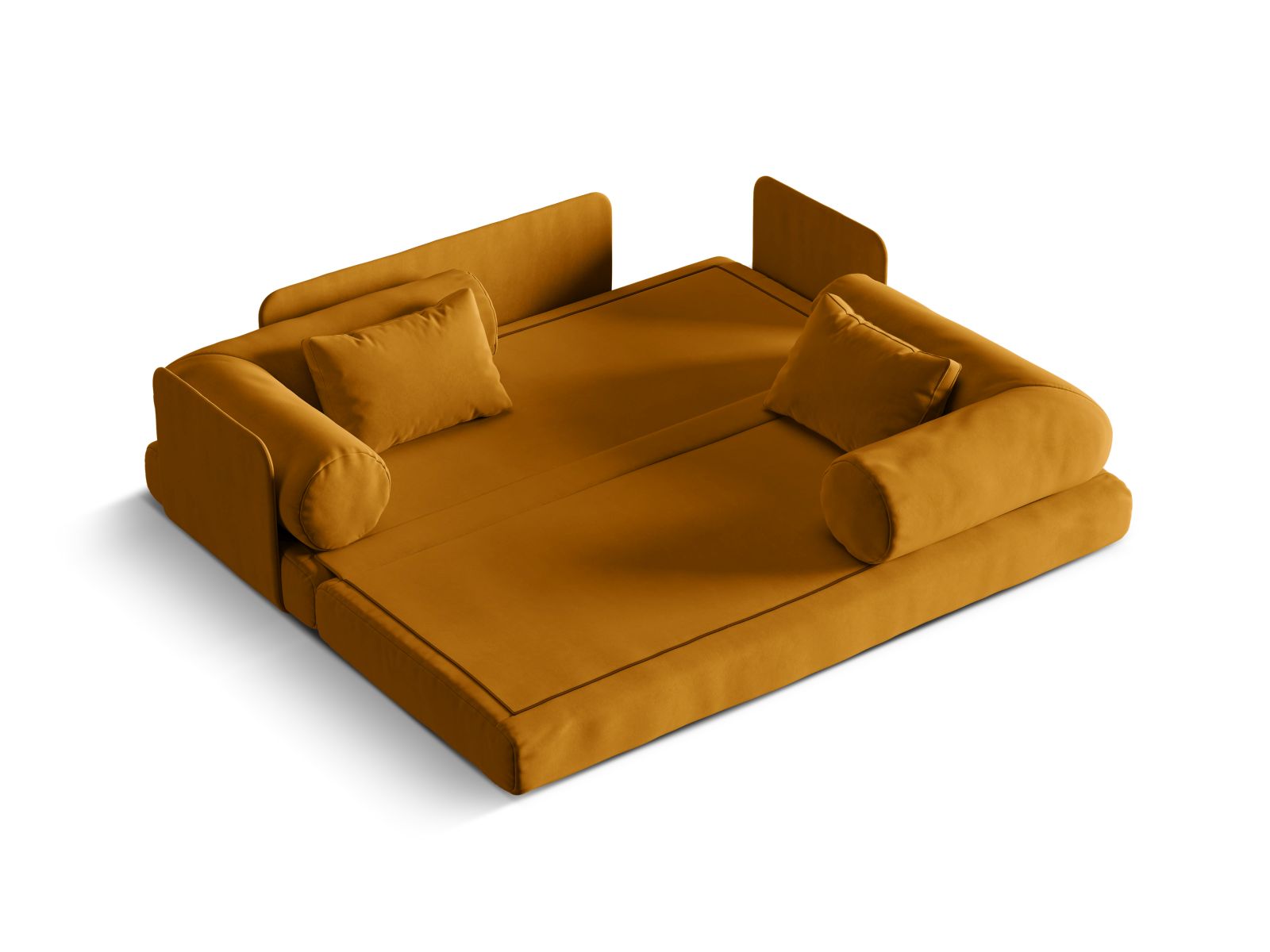 Stylisches 3-Sitzer Sofa Dreamy in strahlendem Gelb, ideal für gemütliche Abende und als funktionales Schlafsofa von Micadoni.
