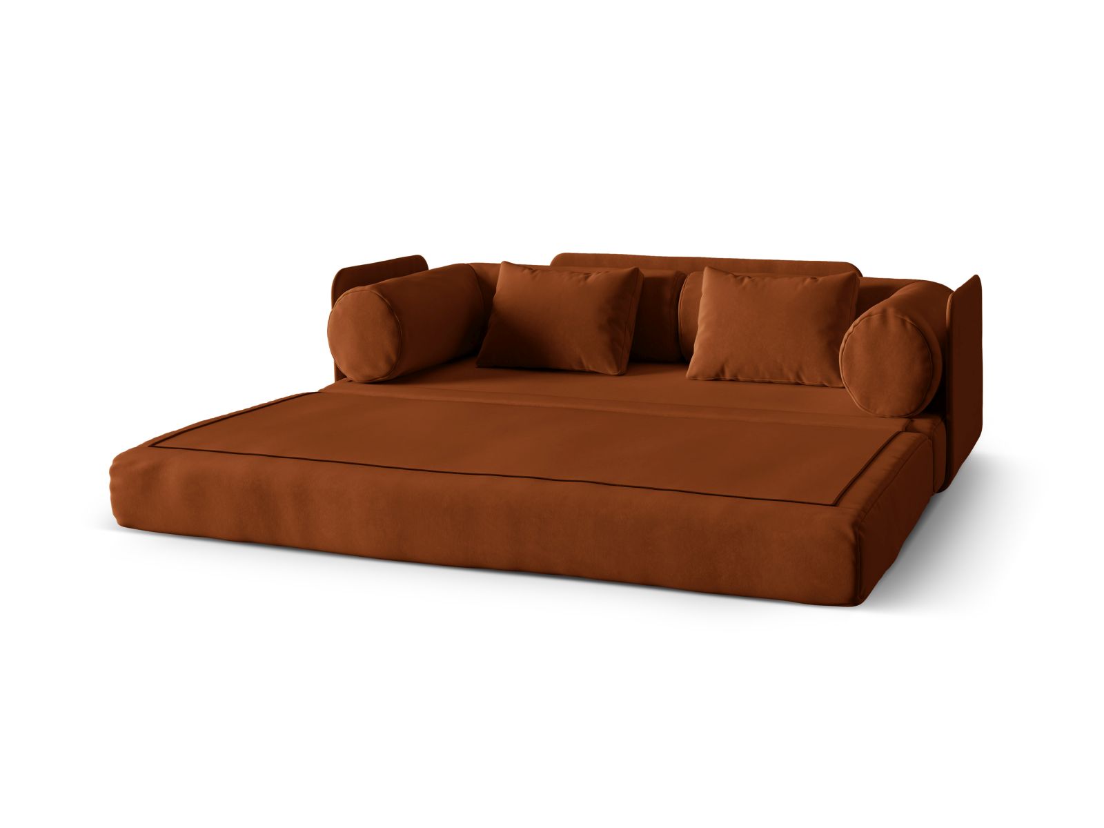 Modernes 3-Sitzer Sofa Dreamy in sanftem Terracotta, perfekt für gemütliche Abende und als praktisches Schlafsofa für Gäste.