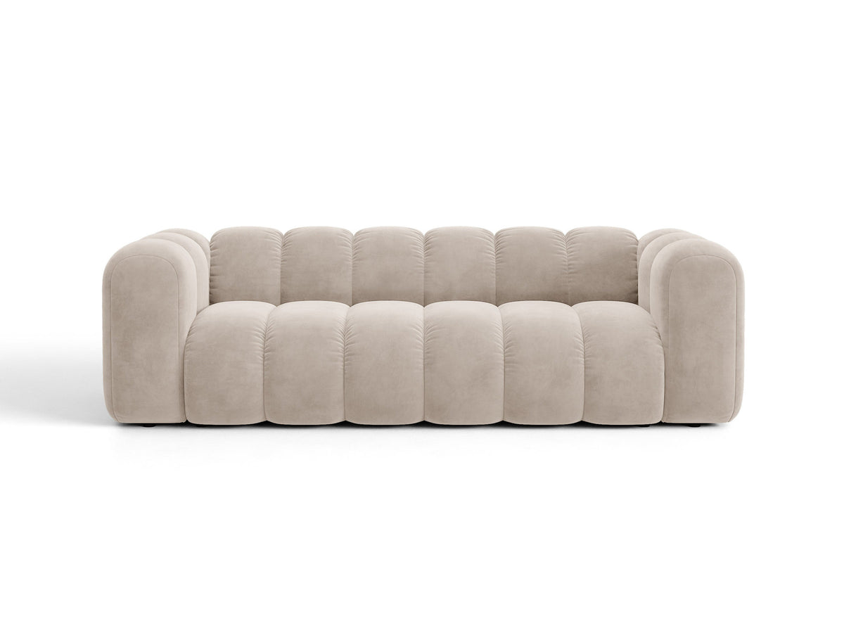 Micadoni Lupine 3er Sofa in leichtem Beige mit Bettfunktion, Stauraum im Bettkasten und schwarzen Kunststoffbeinen, Stoffbezug Eden 2 Pearl
