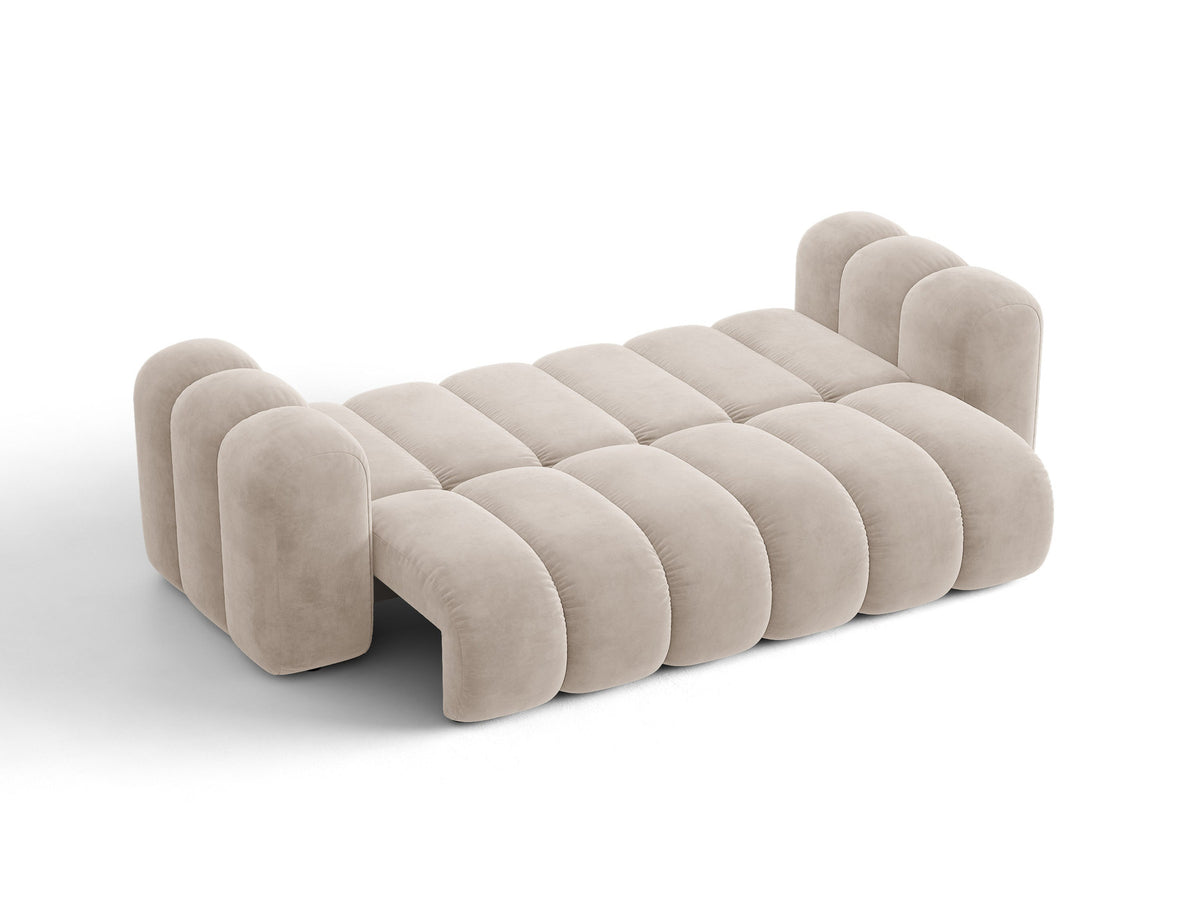 Micadoni Lupine 3er Sofa in leichtem Beige mit Bettfunktion, Stauraum im Bettkasten und schwarzen Kunststoffbeinen, Stoffbezug Eden 2 Pearl