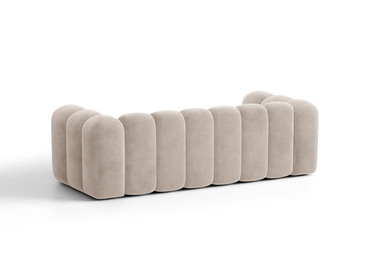 Micadoni Lupine 3er Sofa in leichtem Beige mit Bettfunktion, Stauraum im Bettkasten und schwarzen Kunststoffbeinen, Stoffbezug Eden 2 Pearl