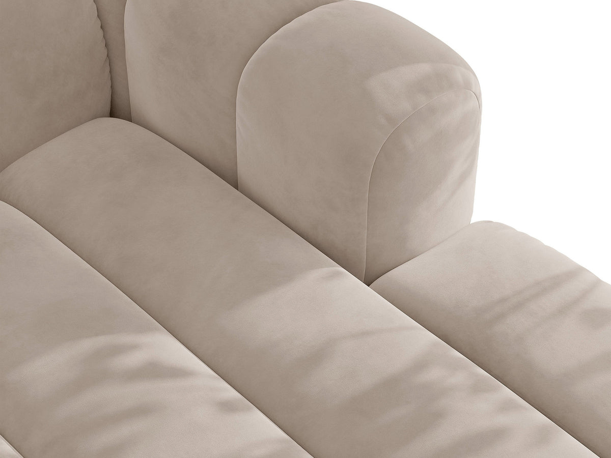 Micadoni Lupine 3er Sofa in leichtem Beige mit Bettfunktion, Stauraum im Bettkasten und schwarzen Kunststoffbeinen, Stoffbezug Eden 2 Pearl