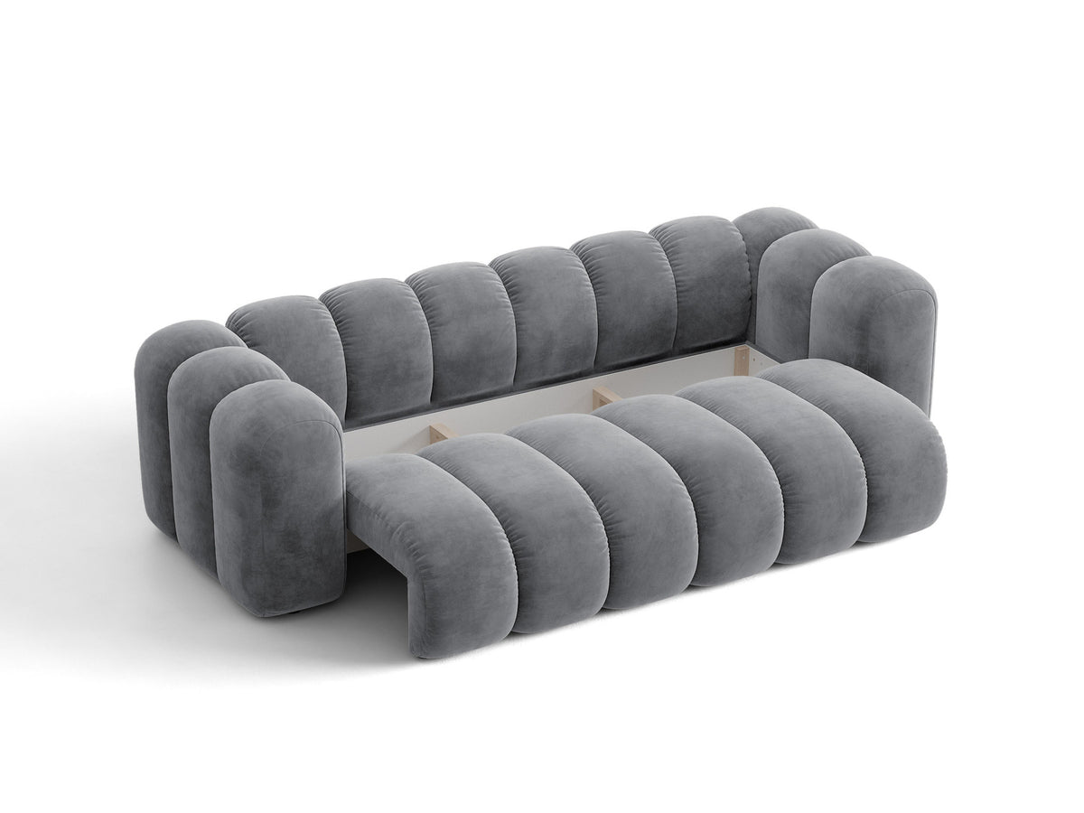 Micadoni Lupine 3er Sofa in leichtem Beige mit Bettfunktion, Stauraum im Bettkasten und schwarzen Kunststoffbeinen, Stoffbezug Eden 2 Pearl