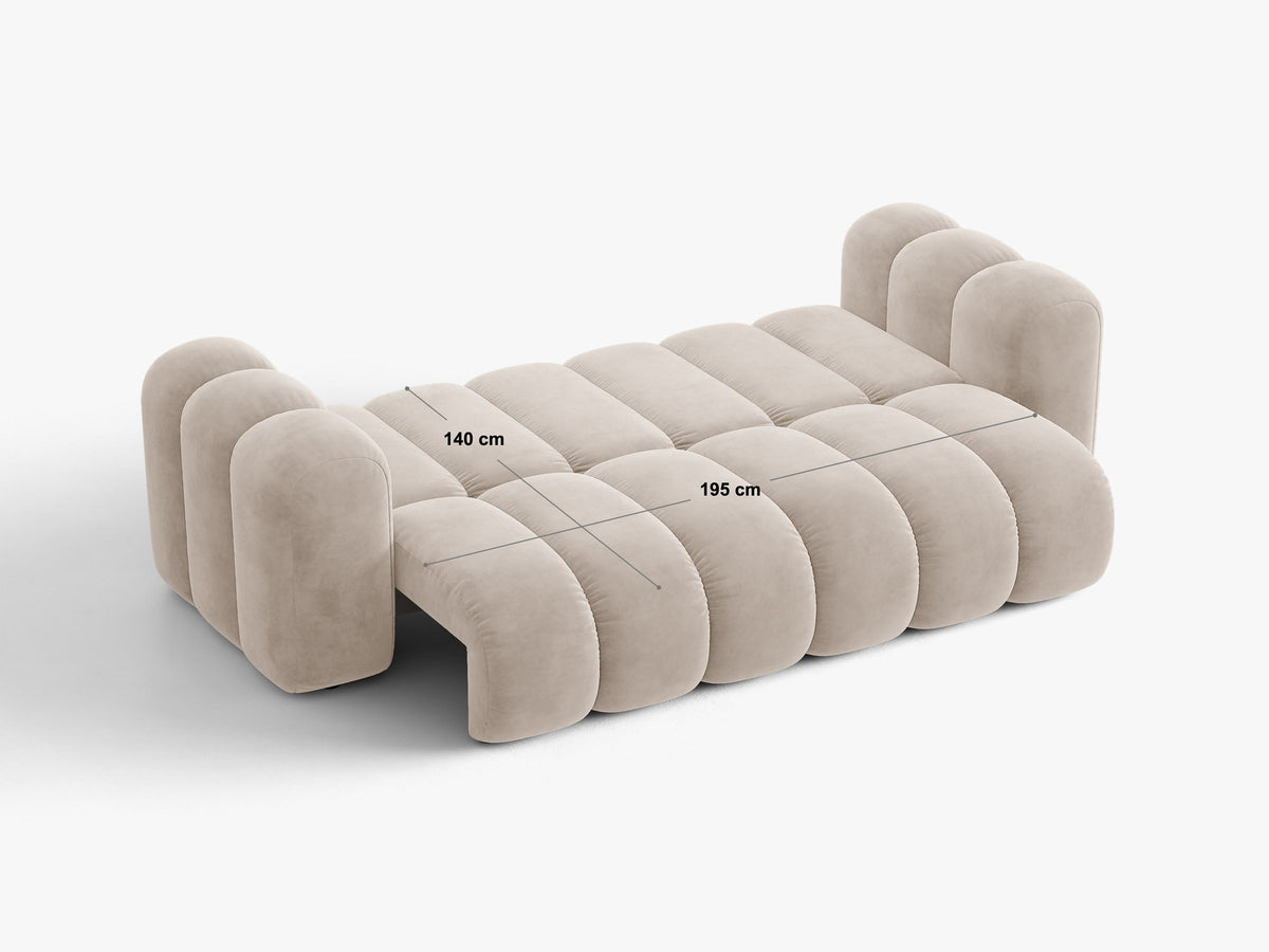 Micadoni Lupine 3er Sofa in leichtem Beige mit Bettfunktion, Stauraum im Bettkasten und schwarzen Kunststoffbeinen, Stoffbezug Eden 2 Pearl