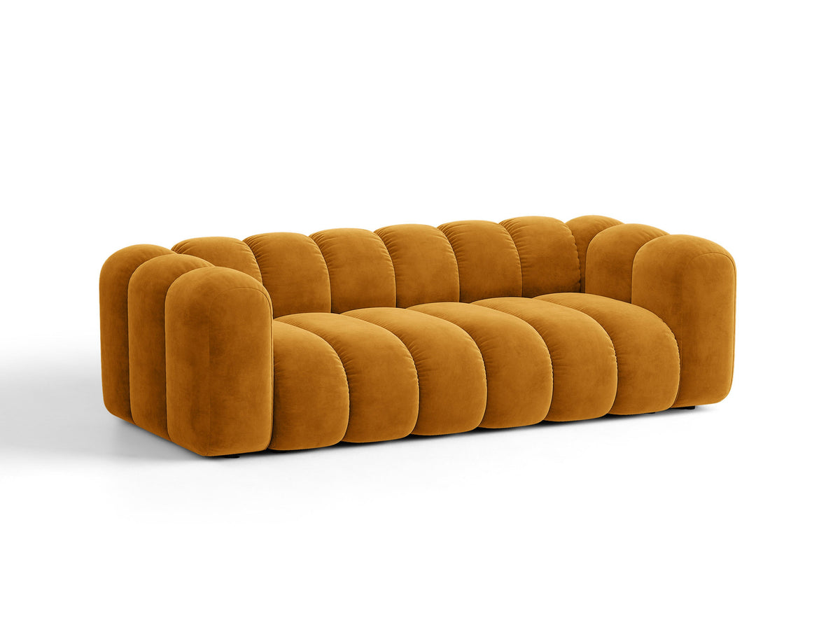 Micadoni Lupine 3er Sofa in leichtem Beige mit Bettfunktion, Stauraum im Bettkasten und schwarzen Kunststoffbeinen, Stoffbezug Eden 2 Pearl