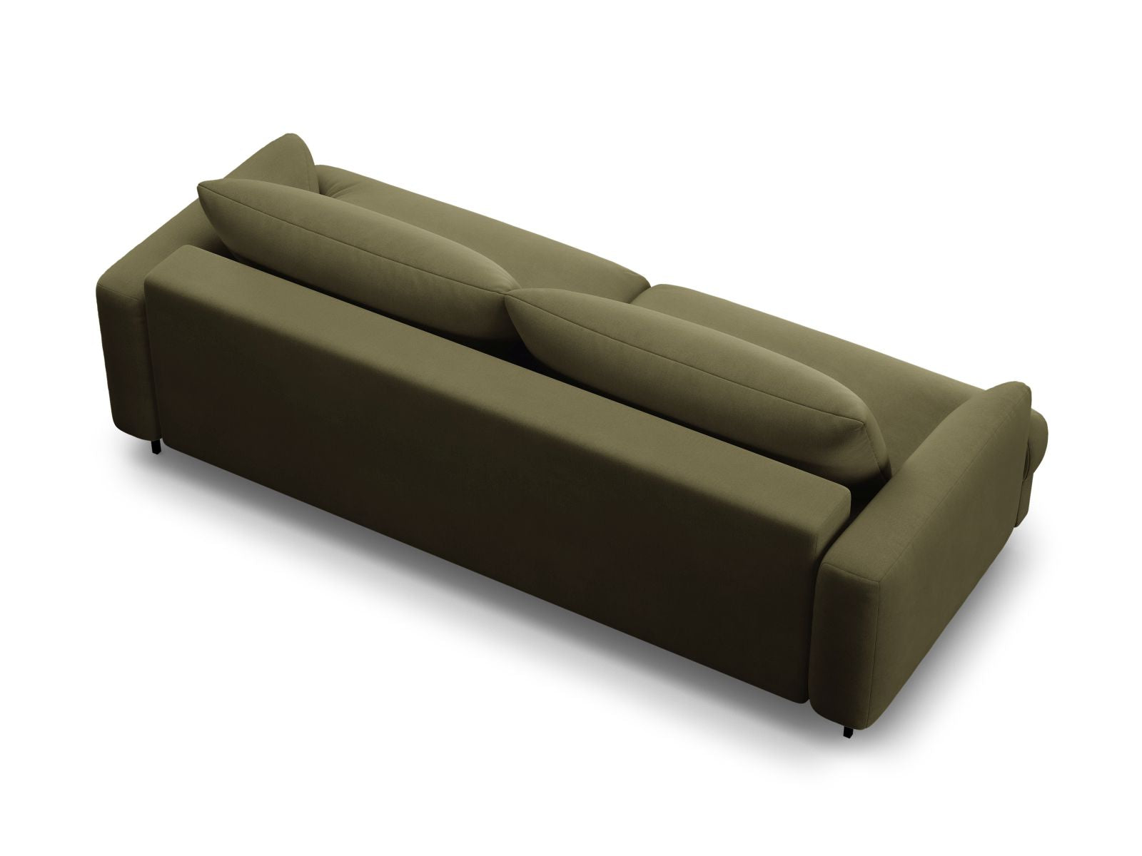 Elegantes 3-Sitzer Sofa Naomi in modernem Grün, ideal für Wohnräume, bietet eine praktische Schlaffunktion und zusätzlichen Stauraum.